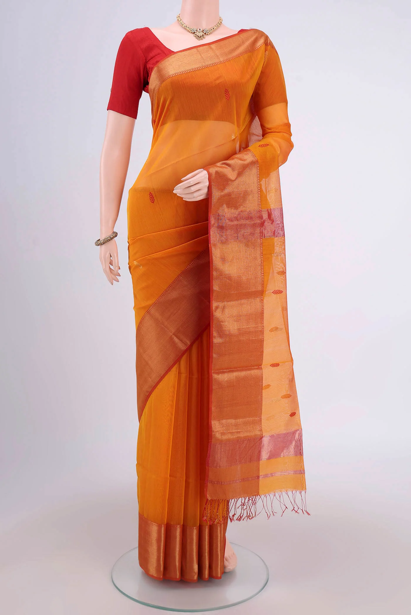 Brick Orange Maheshwari Silk Cotton Saree