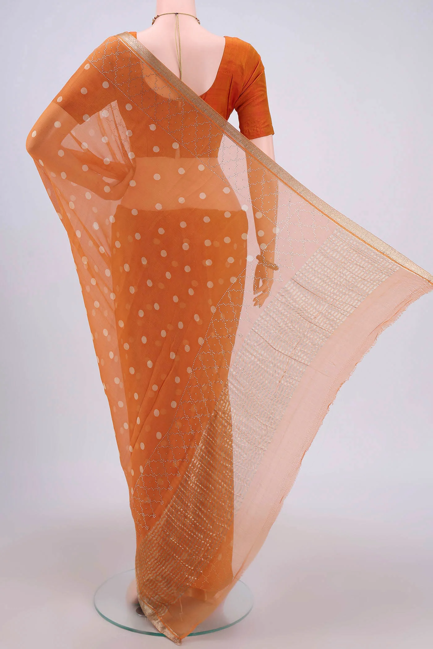 Orange Mysore Chiffon Saree - Image 3