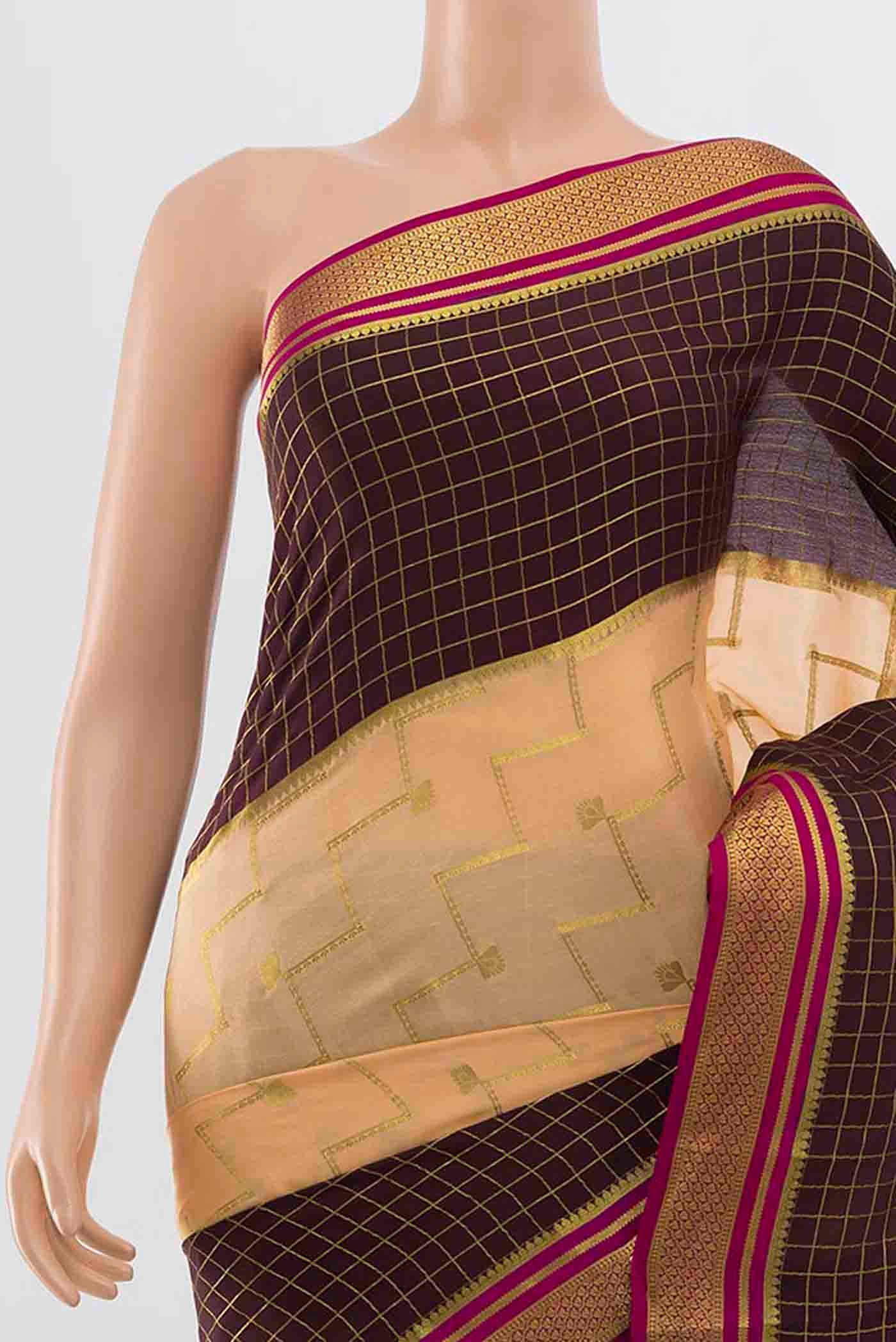 Brick Orange Mysore Crepe Saree - Image 2