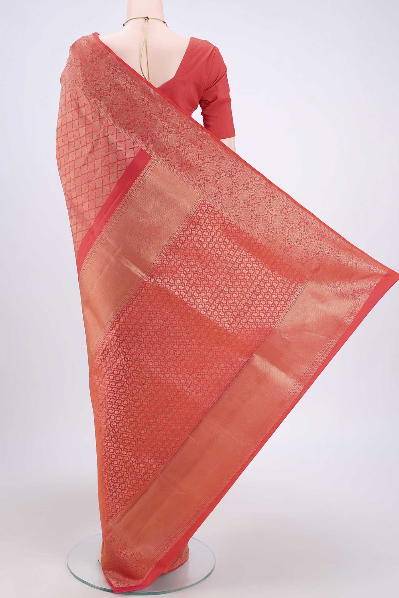 Brick Orange Soft Silk Saree - Image 3