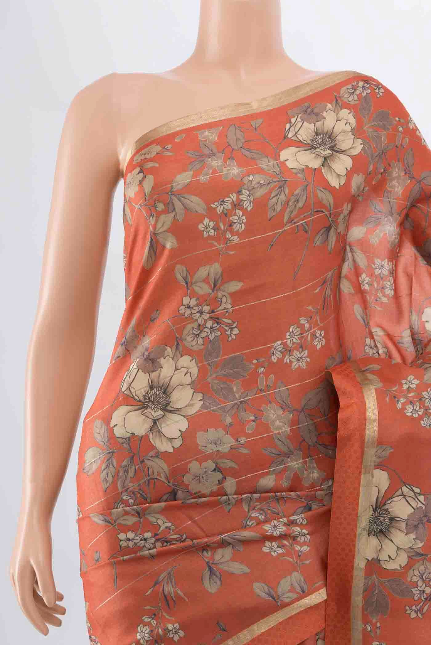 Brick Orange Tussar Silk Saree - Image 2