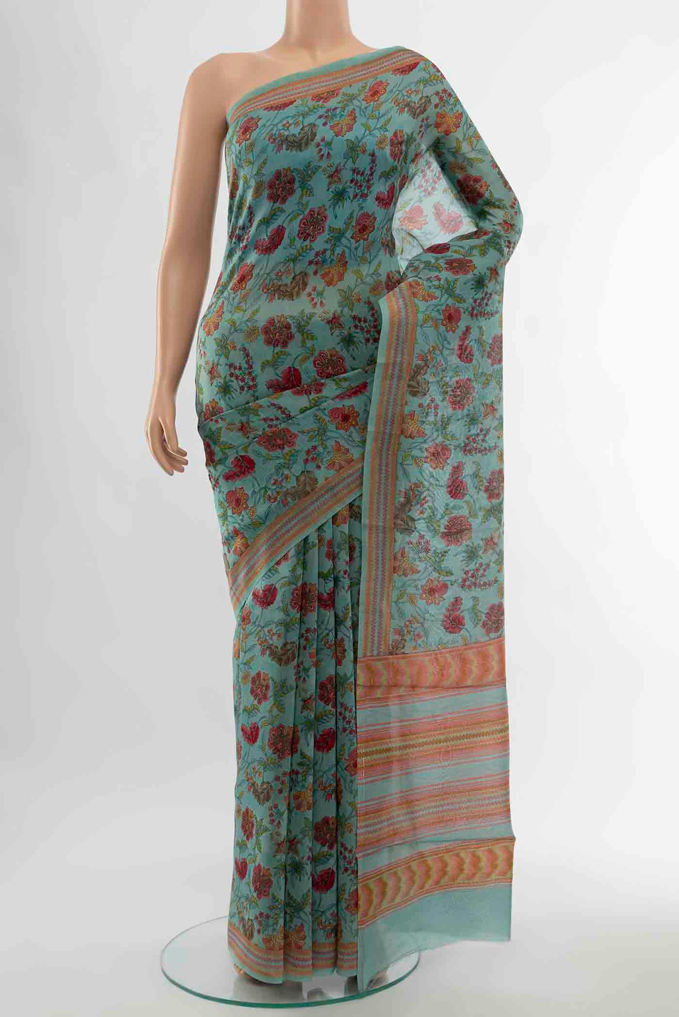 Blue Chanderi Silk Cotton Saree