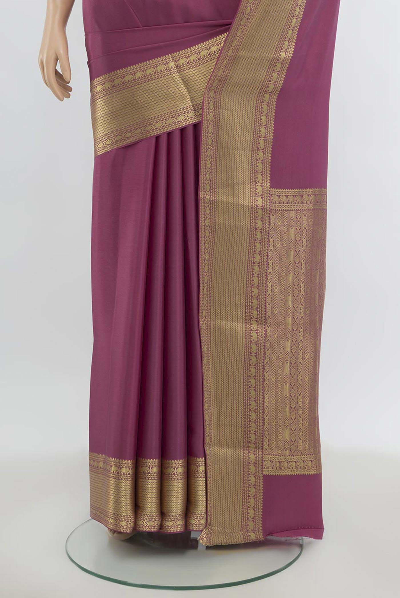 Light Magenta Mysore Crepe Saree - Image 3