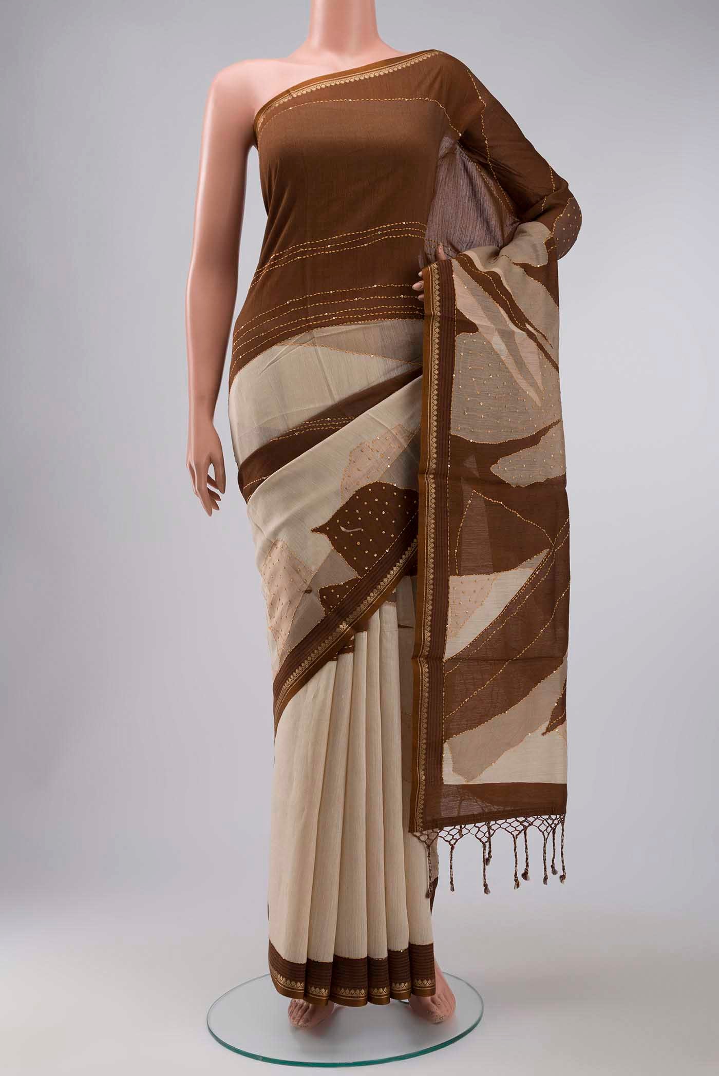 Brown Bhagalpuri Tussar Silk Saree