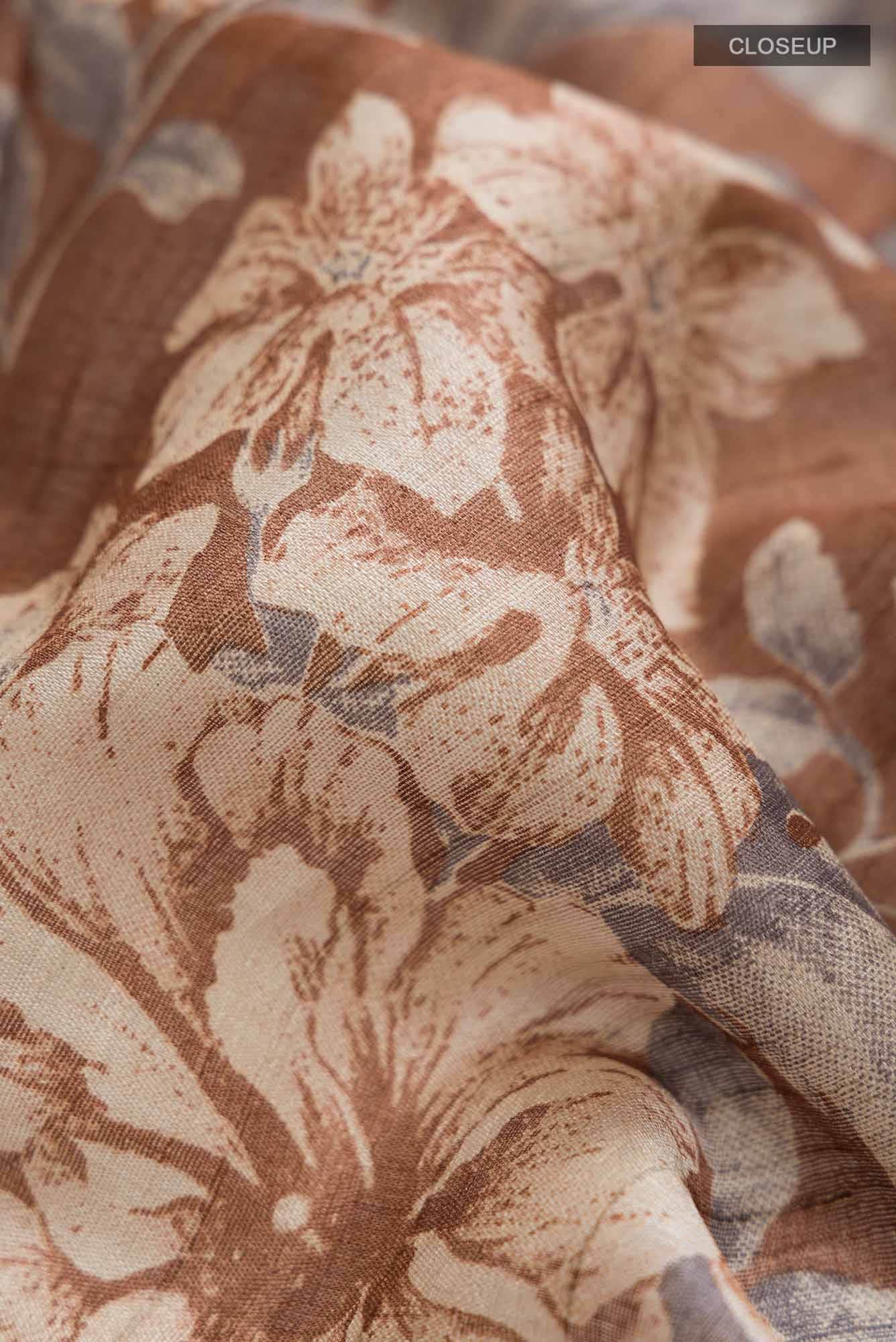 Brown Bhagalpuri Tussar Silk Saree - Image 2