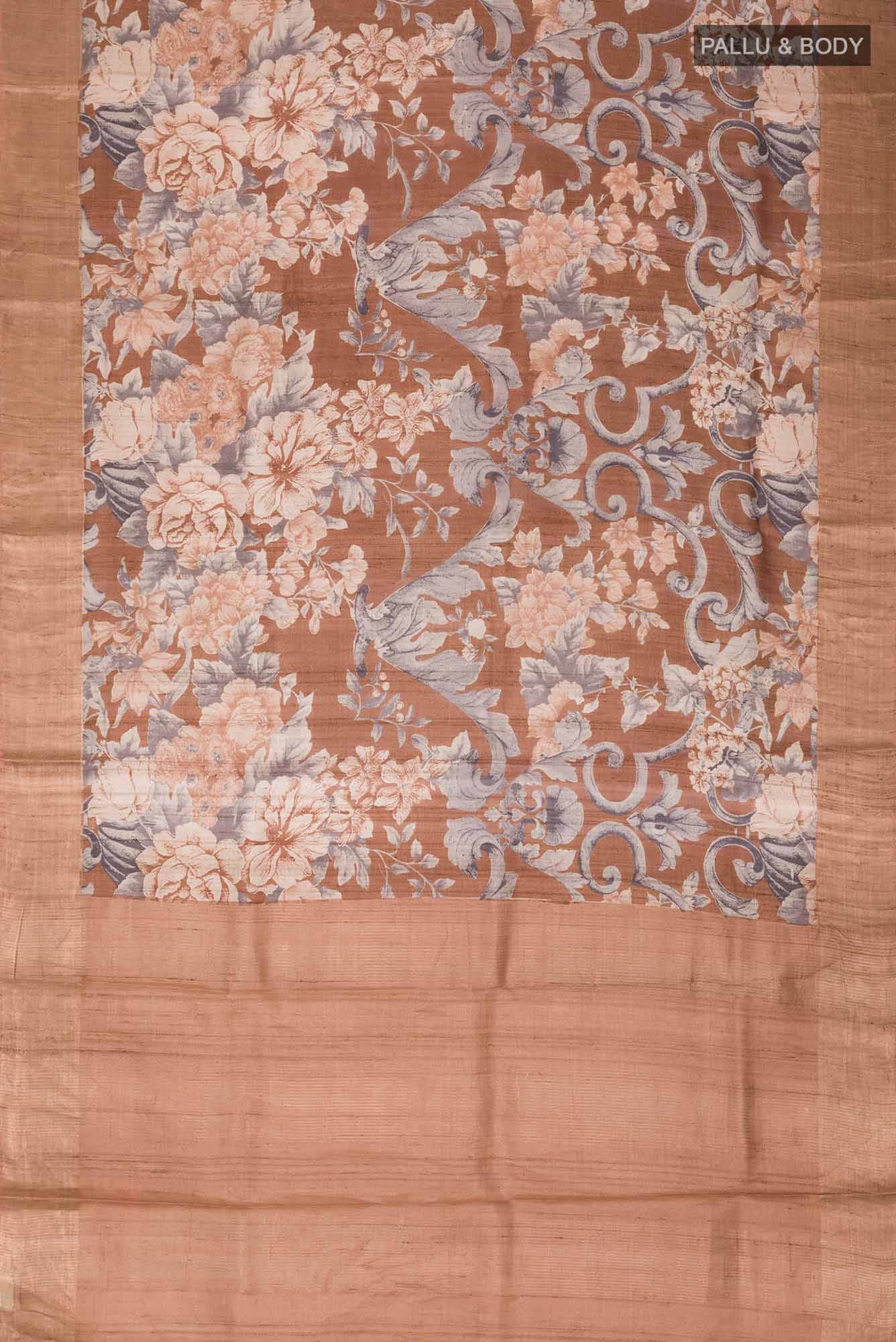 Brown Bhagalpuri Tussar Silk Saree - Image 3