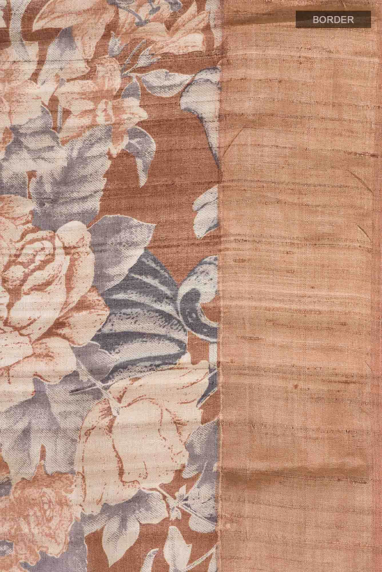 Brown Bhagalpuri Tussar Silk Saree - Image 4