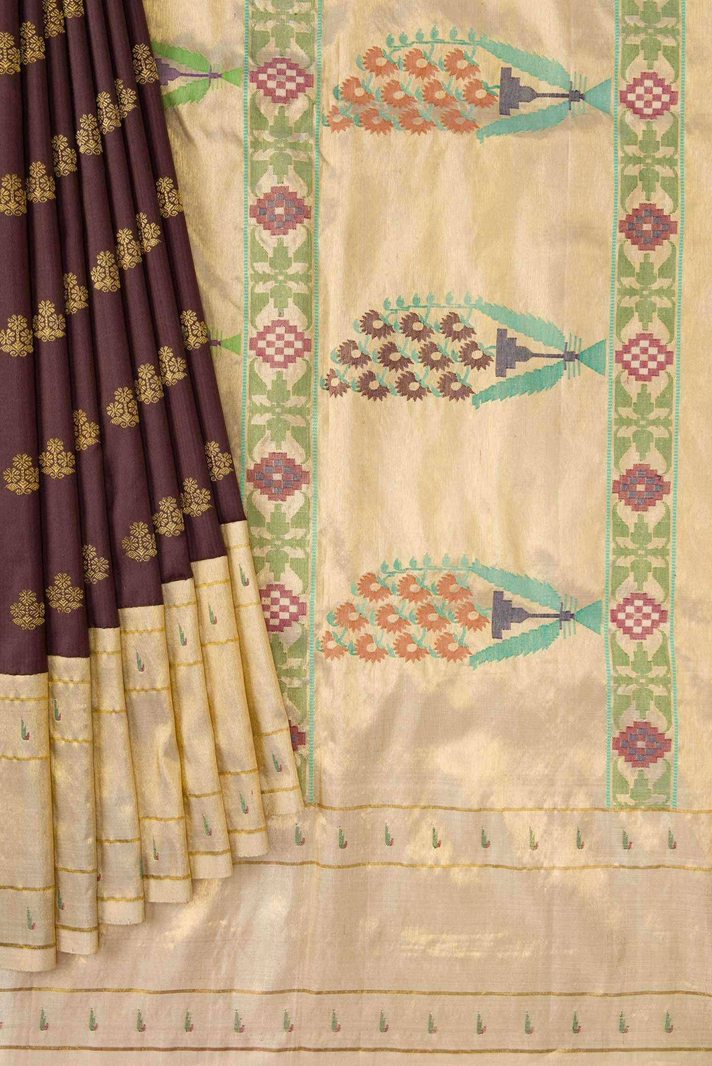 Coffee Brown Paithani Silk Saree - Image 3