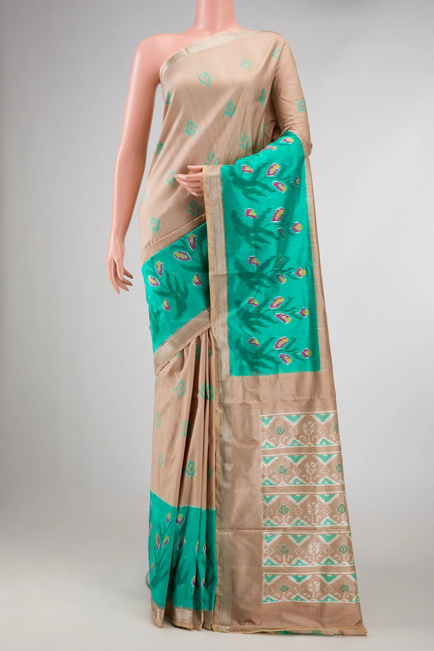 Brown Dual Tone Double Ikat Saree