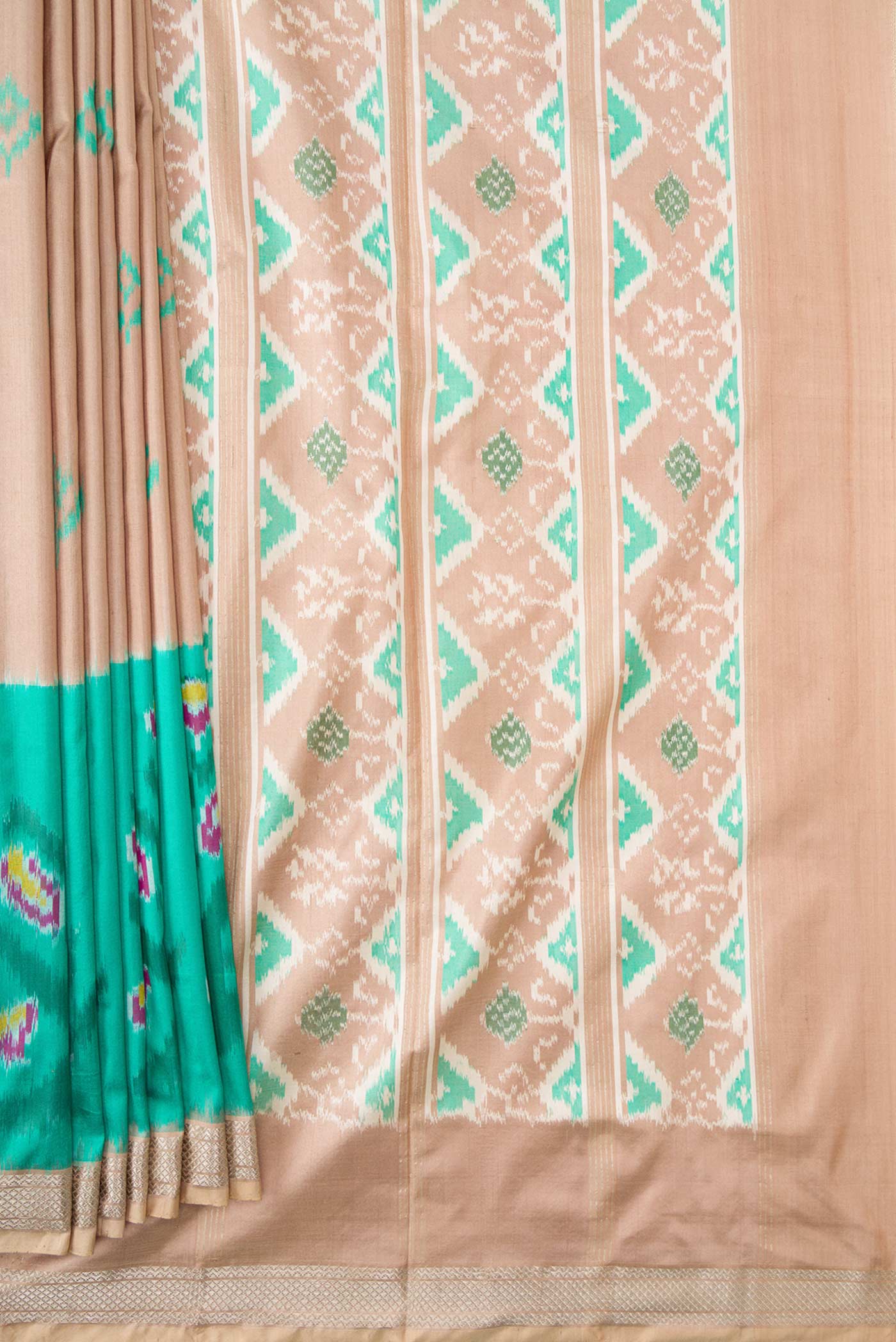 Brown Dual Tone Double Ikat Saree - Image 4