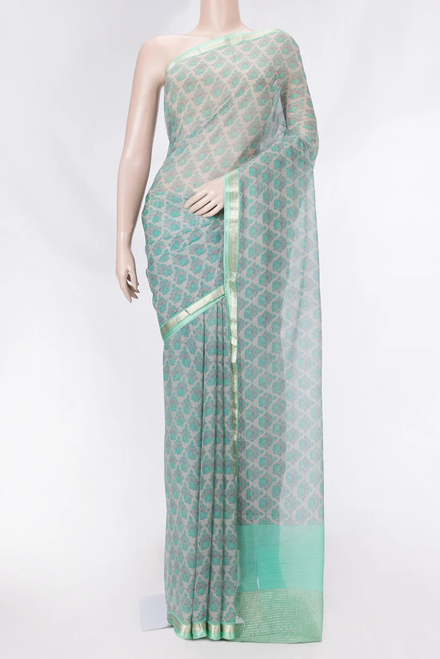 Grey Mysore Chiffon Saree