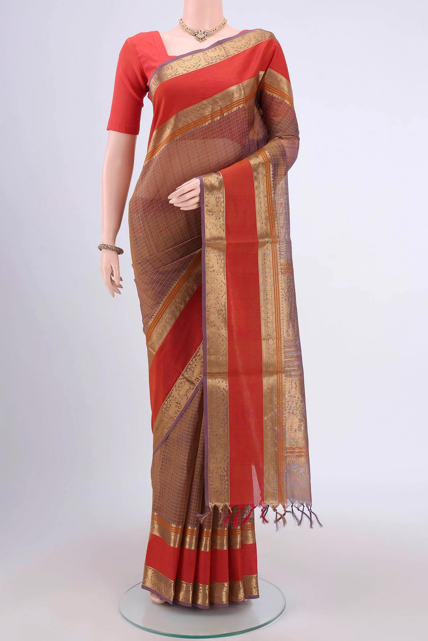 Lavender withBrown Color Silk Cotton Saree