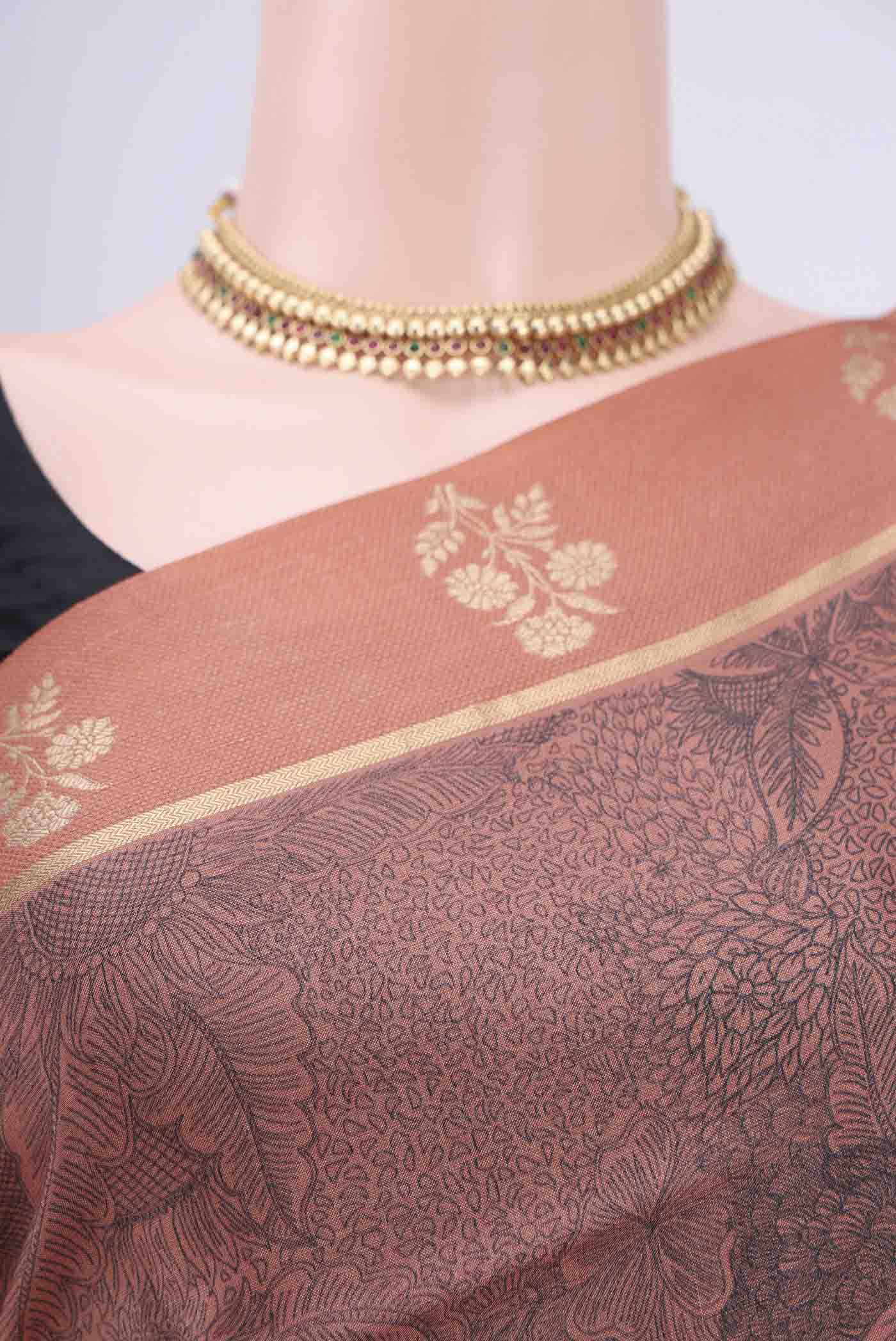 Brown Tussar Silk Saree - Image 2