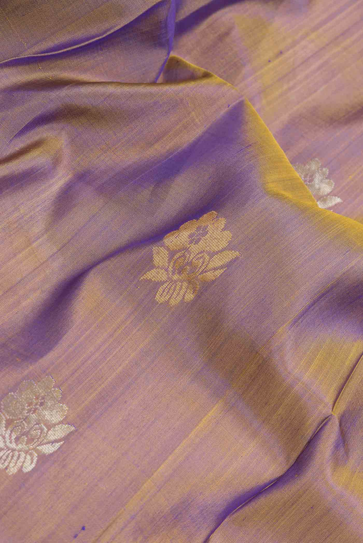 Violet with Mustard Color Uppada Silk Saree - Image 2