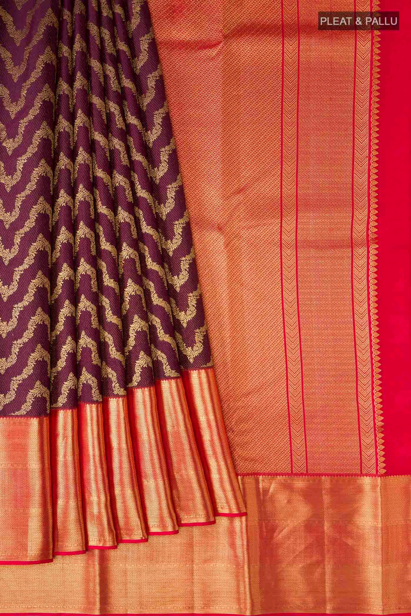 Burgundy Kanchipuram Silk Saree - Image 4