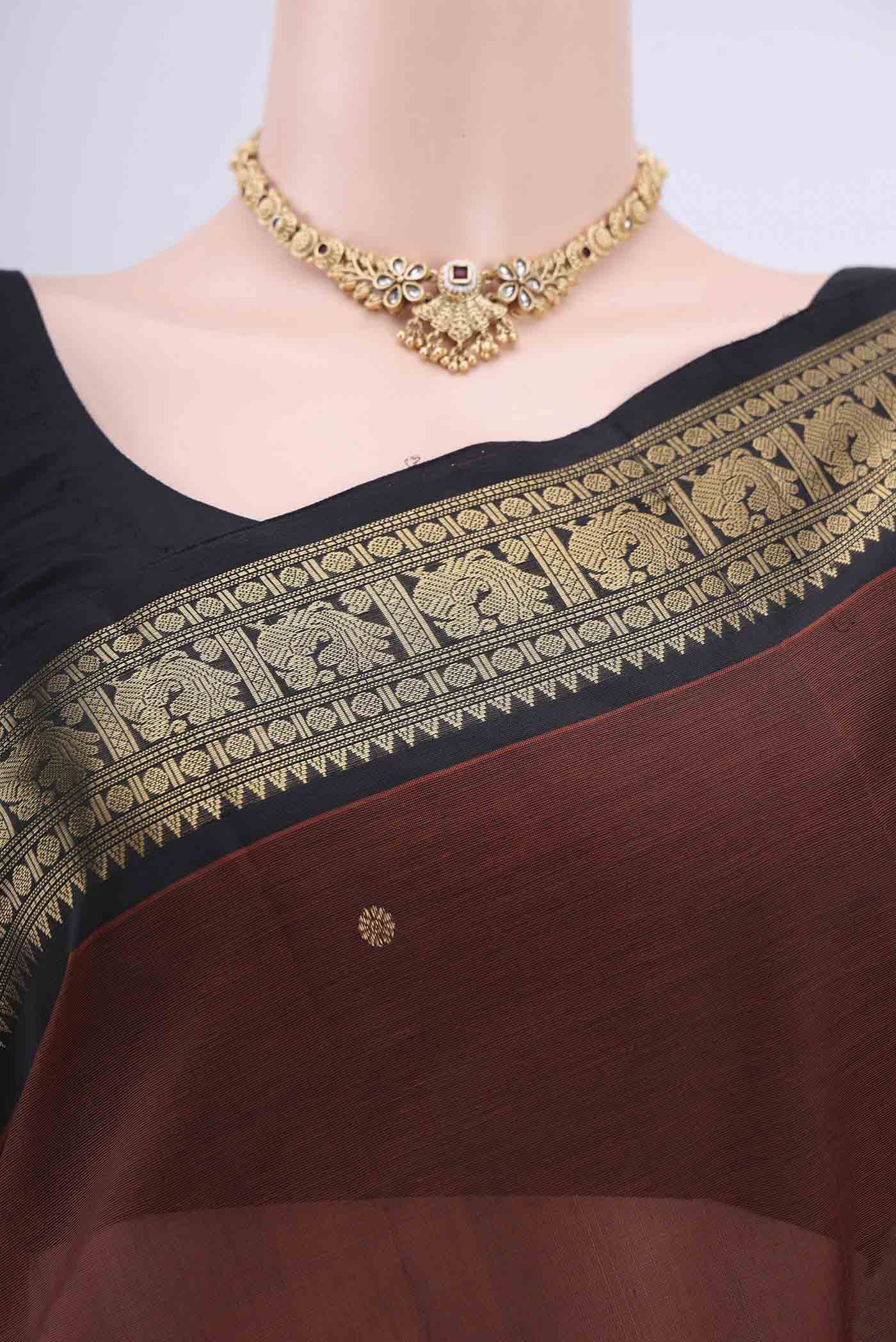 Brown Silk Cotton Saree - Image 2