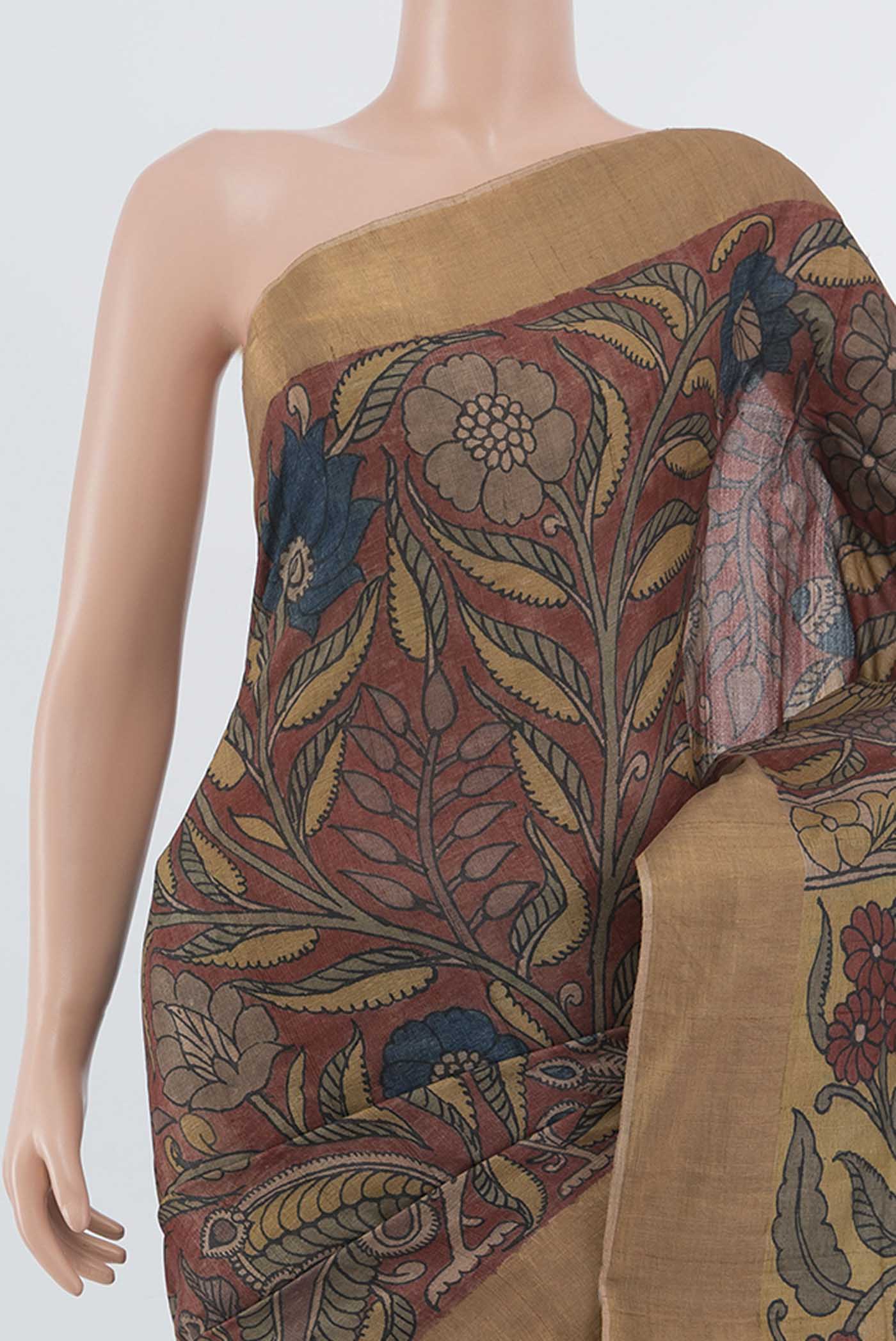 Brown Tussar Silk Saree - Image 2