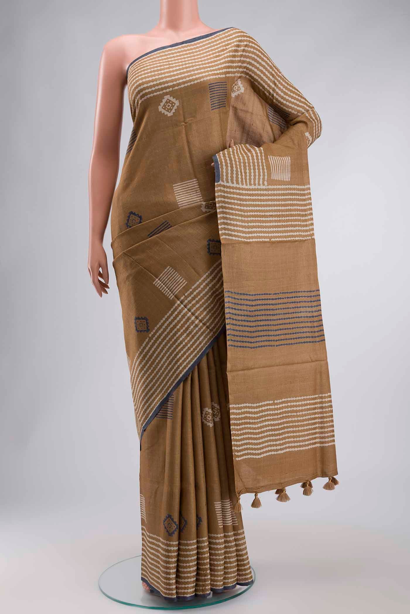 Brown Tussar Silk Saree