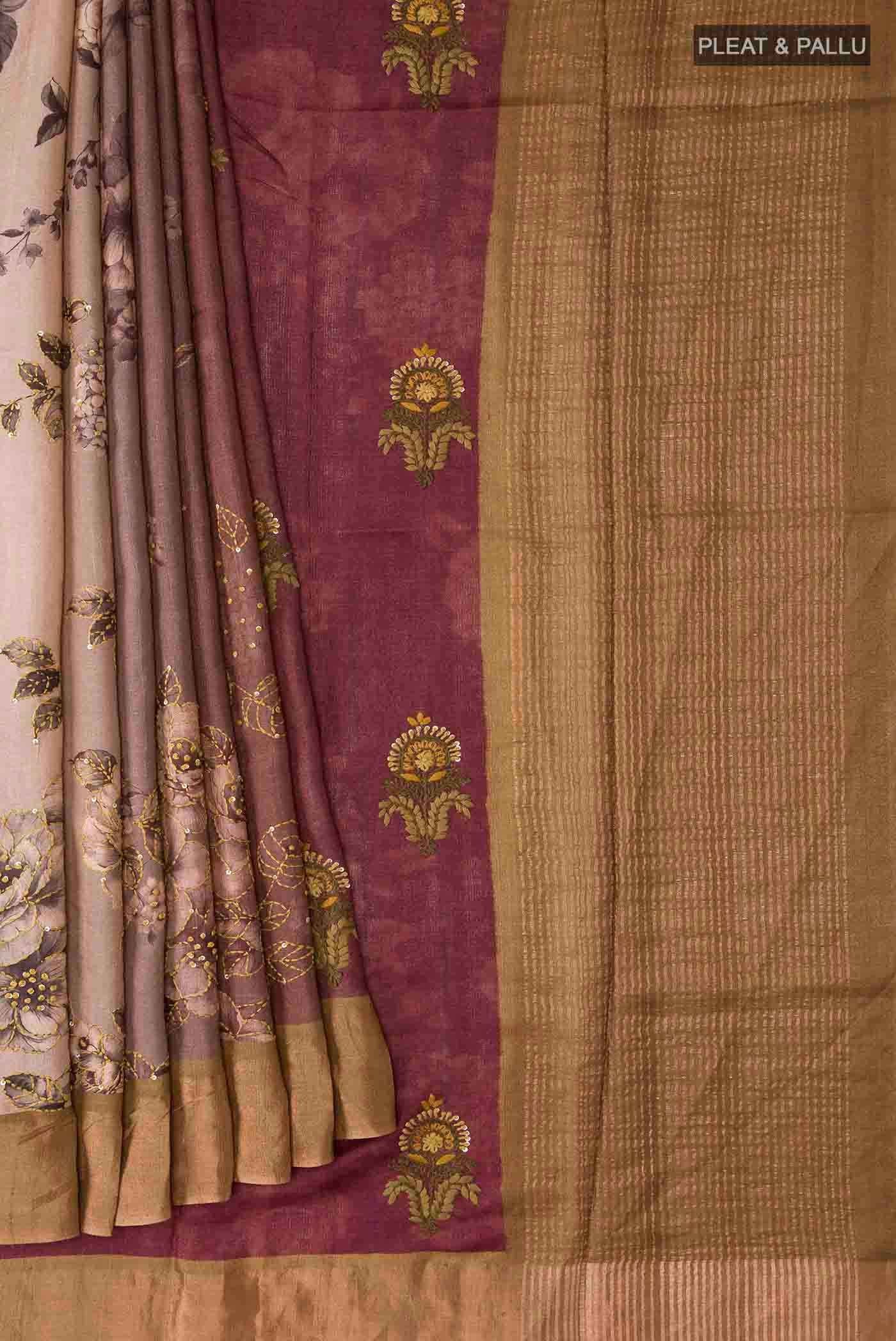 Brown Tussar Silk Saree - Image 4