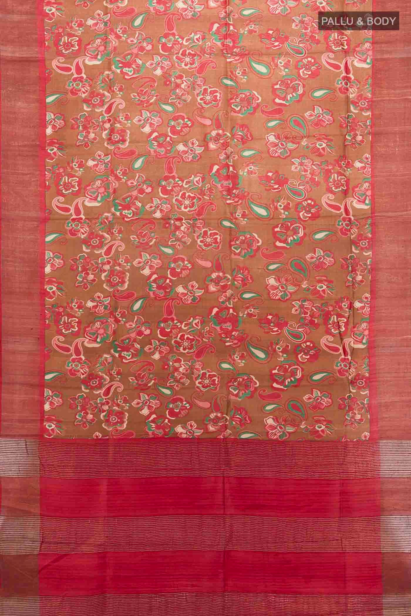 Brown Tussar Silk Saree - Image 5