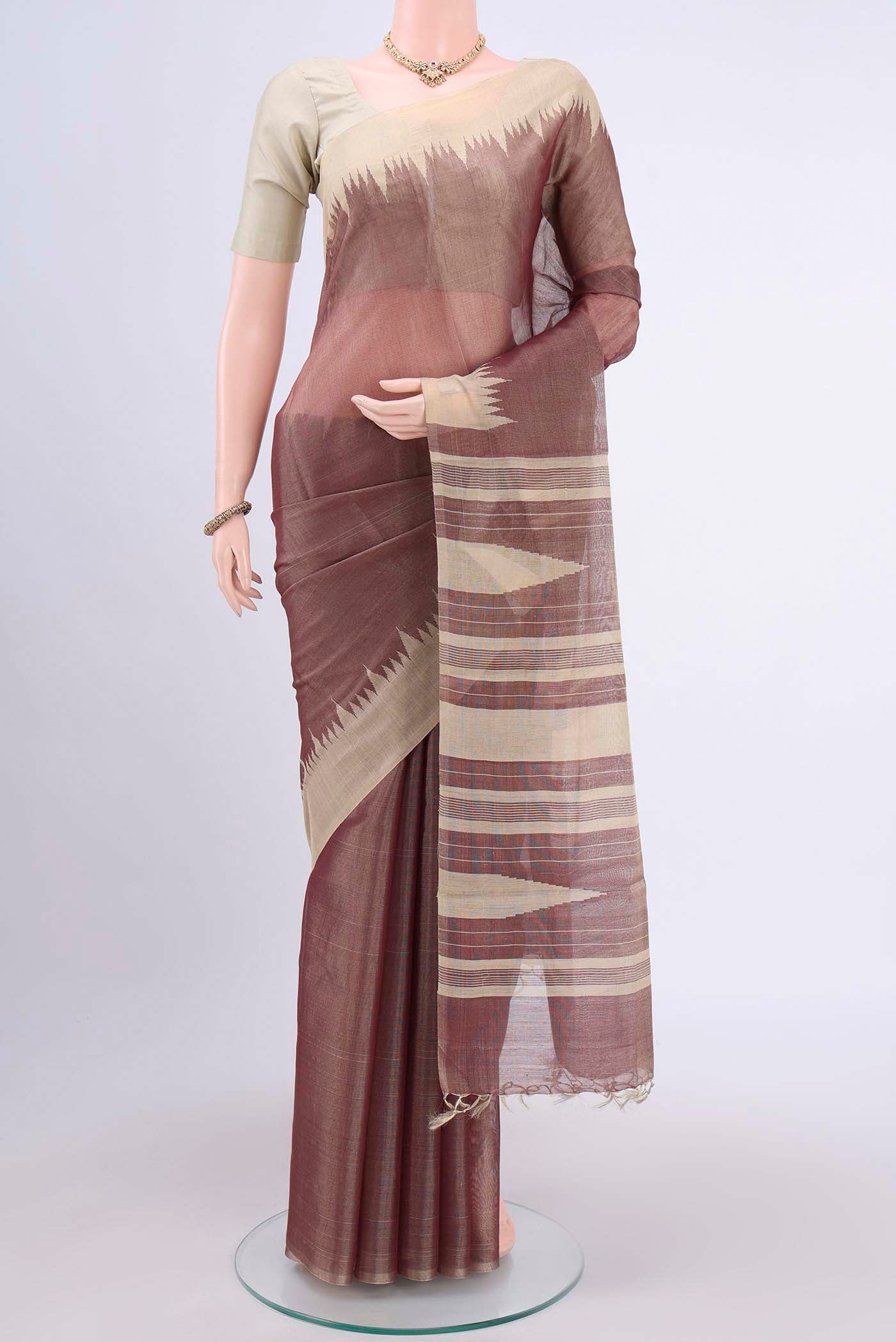 Brown Tussar Silk Saree