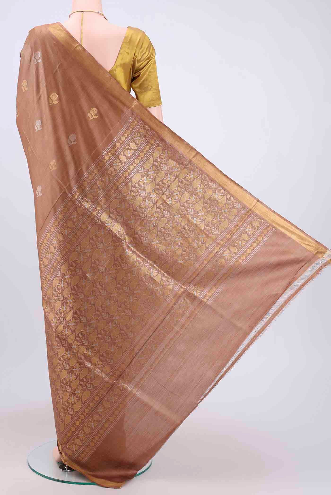 Brown Tussar Silk Saree - Image 3