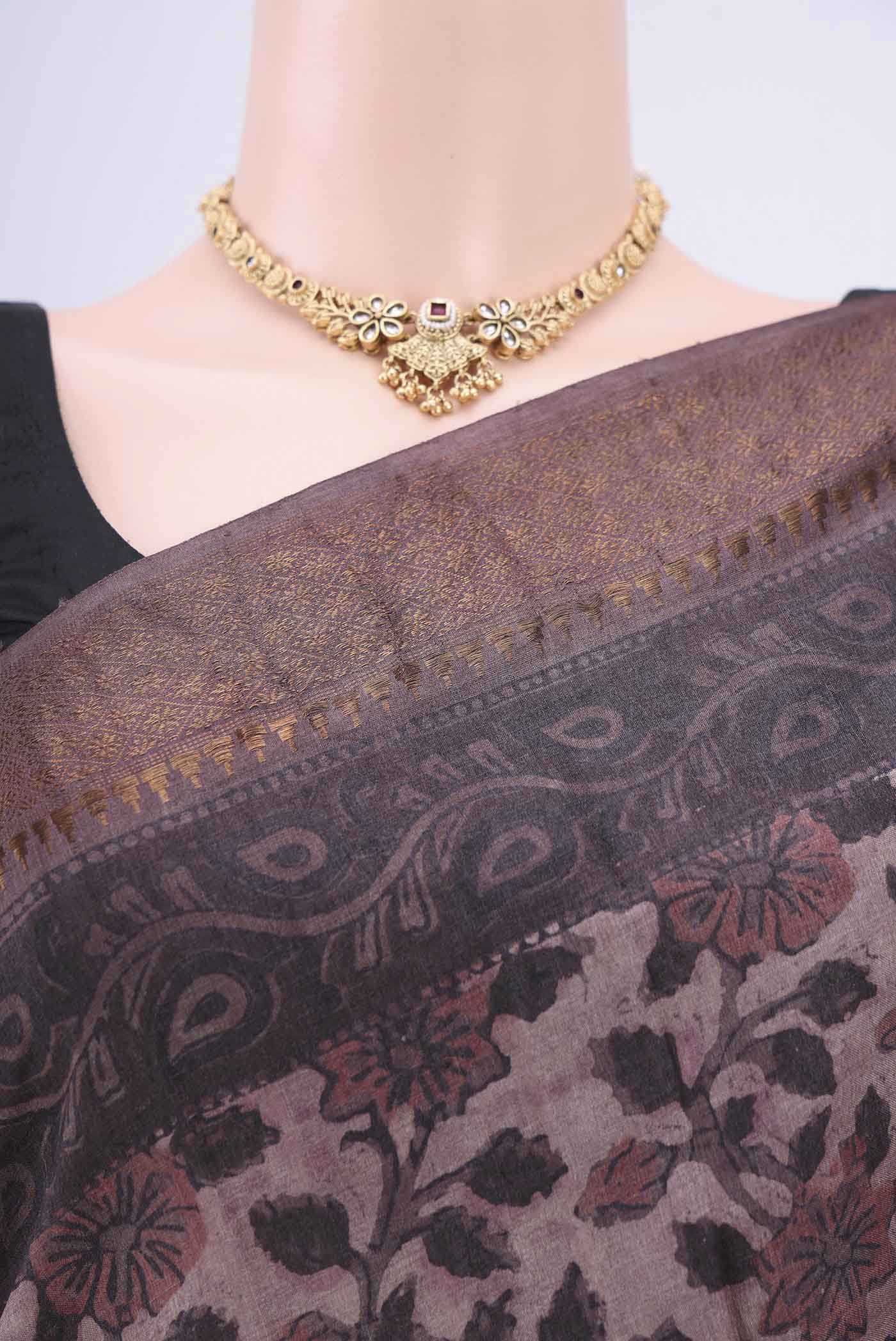 Brown Tussar Silk Saree - Image 2