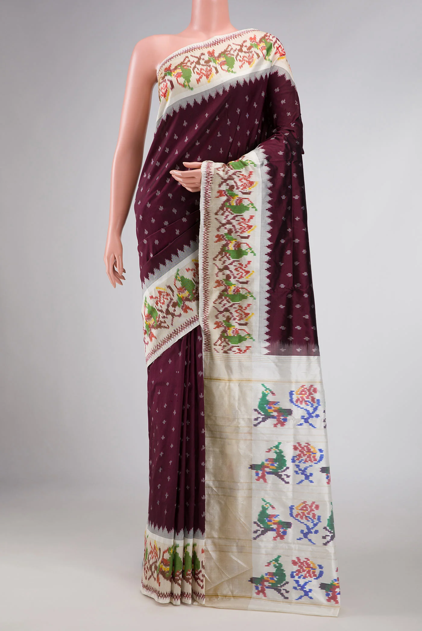 Burgundy Dual Tone Double Ikat Saree