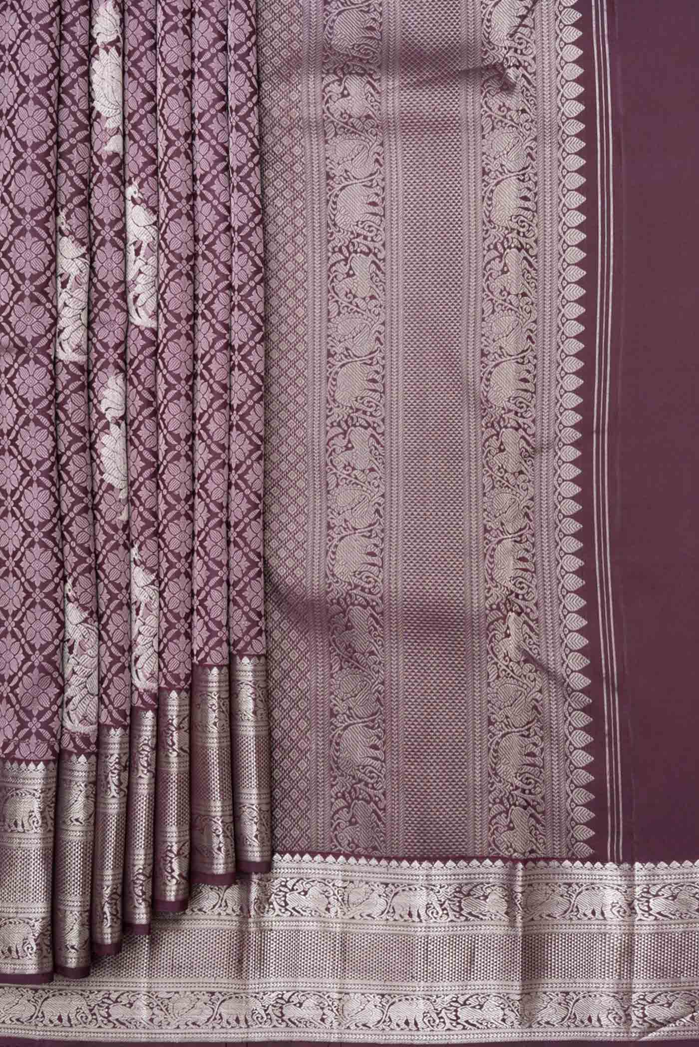 Burgundy Dual Tone Kanchipuram Silk Saree - Image 4