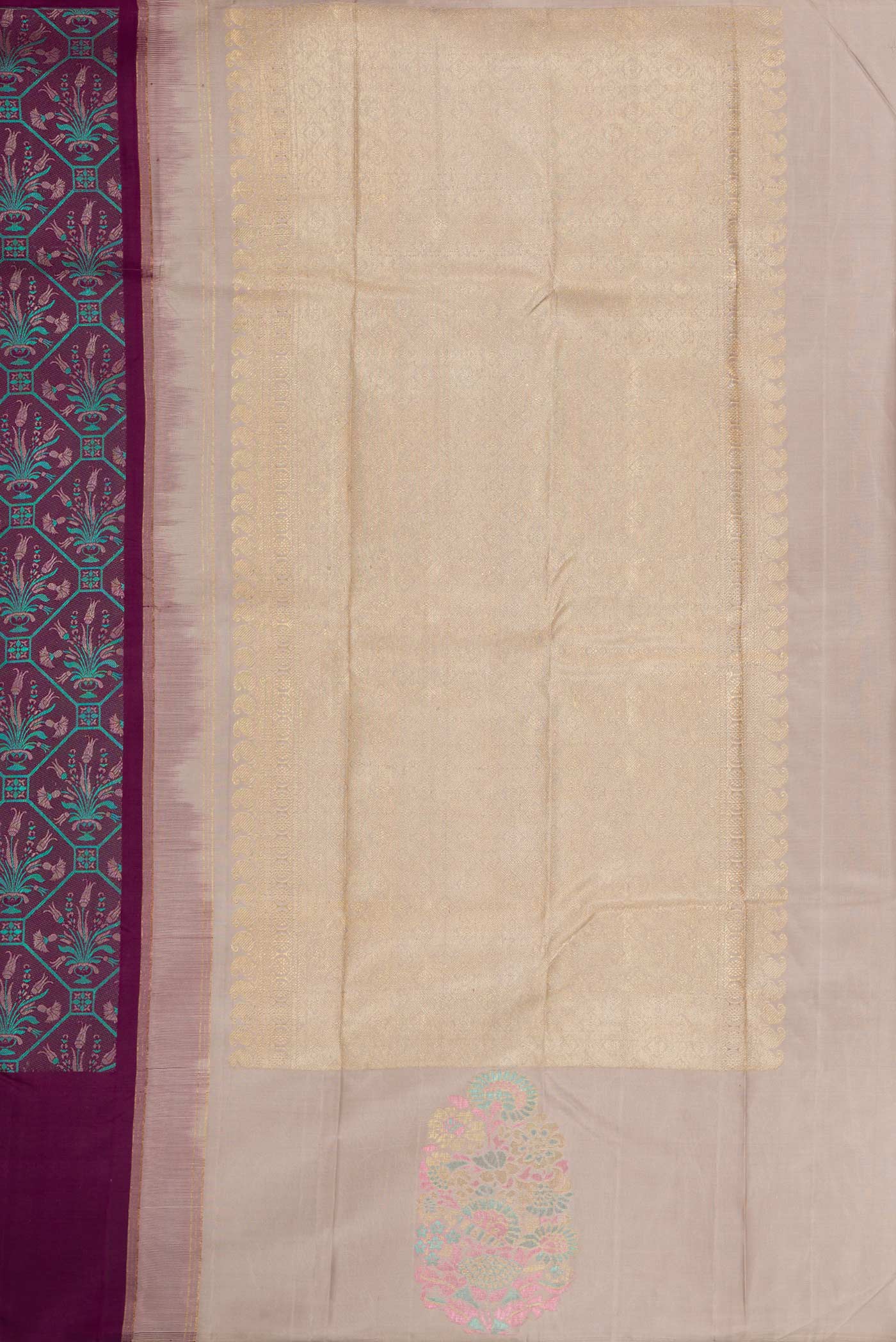 Burgundy Dual Tone Kanchipuram Silk Saree - Image 7