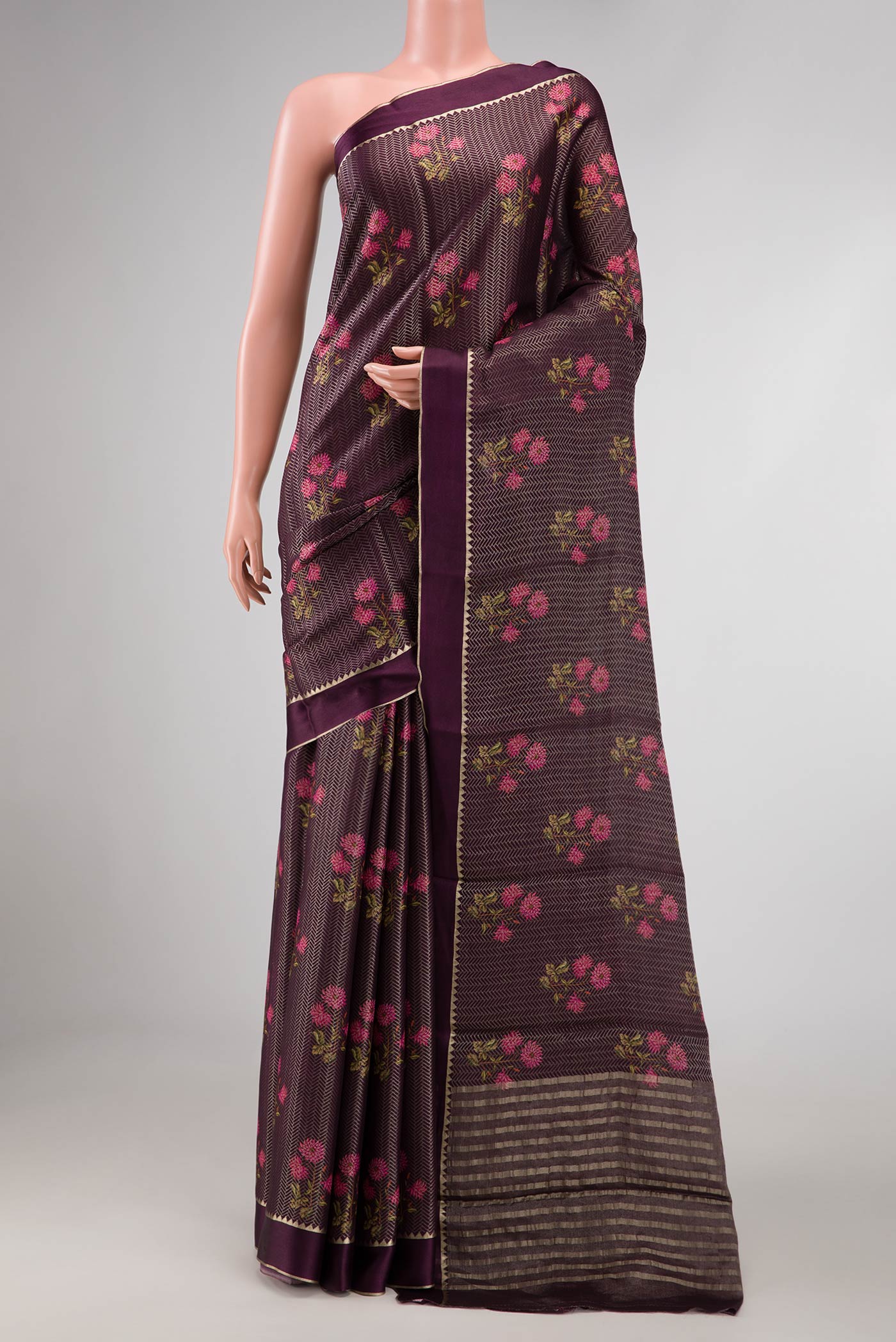 Burgundy Dual Tone Mysore Georgette Saree