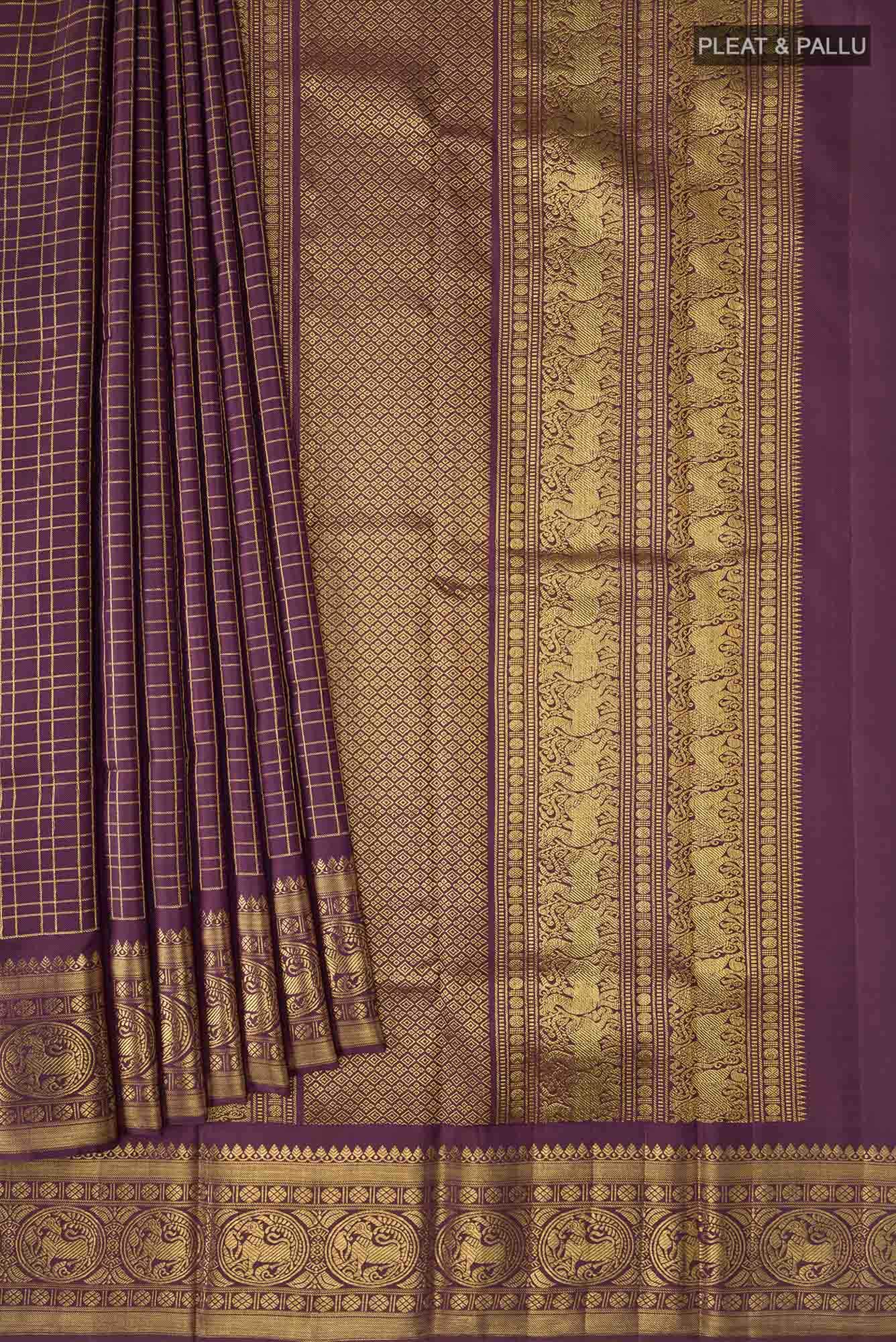 Pure Silk Pure Zari Burgundy Kanjivaram Saree - Image 2
