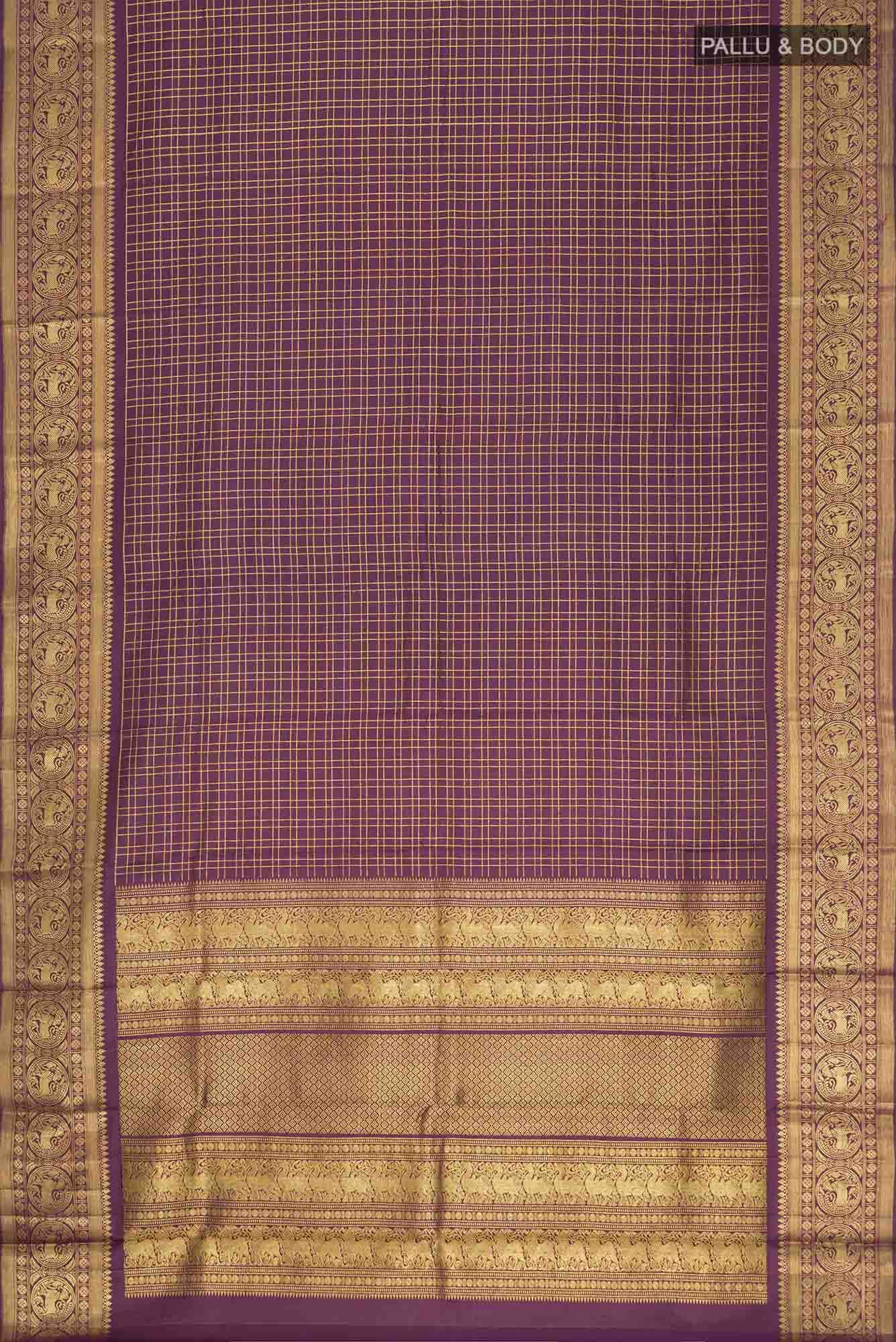 Pure Silk Pure Zari Burgundy Kanjivaram Saree - Image 4