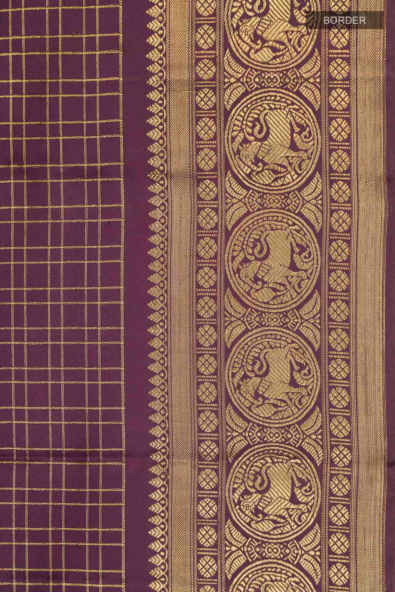 Pure Silk Pure Zari Burgundy Kanjivaram Saree - Image 6