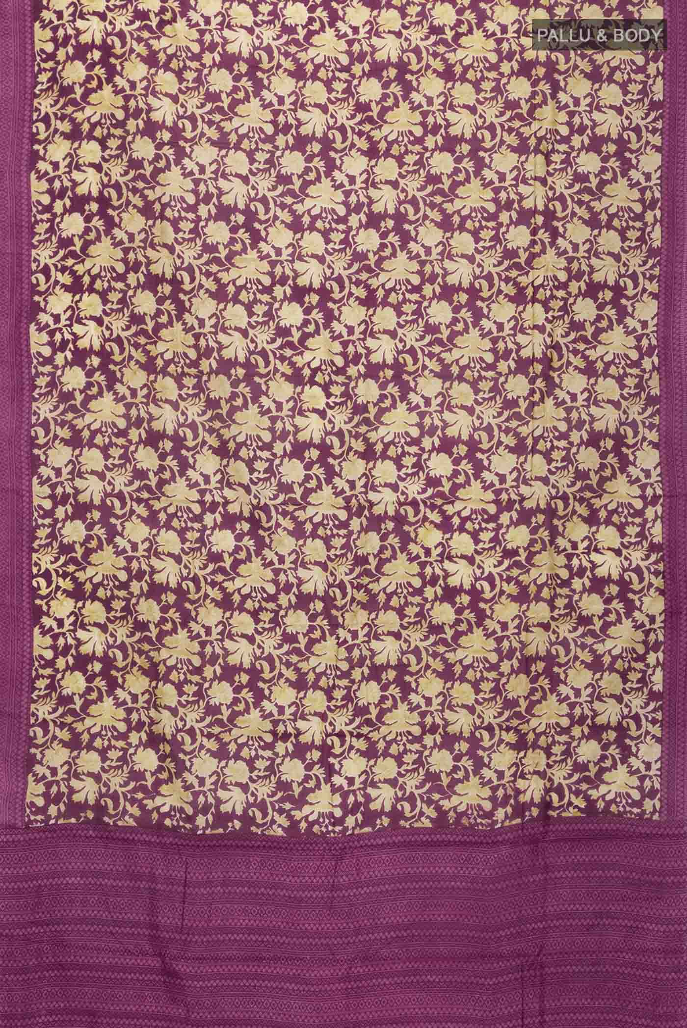 Burgundy Printed Silk Saree - Image 3