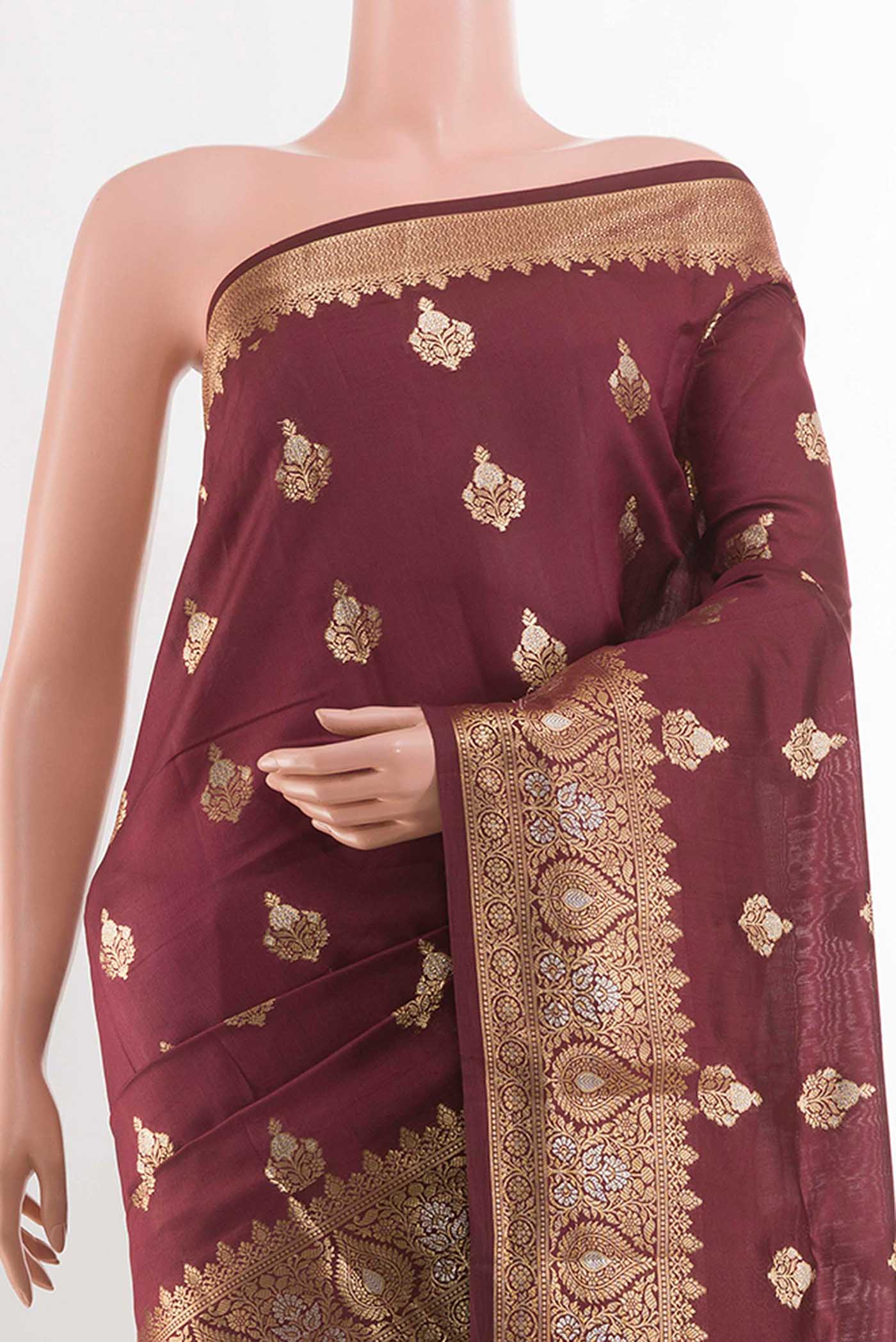 Burgundy Tussar Silk Saree - Image 2