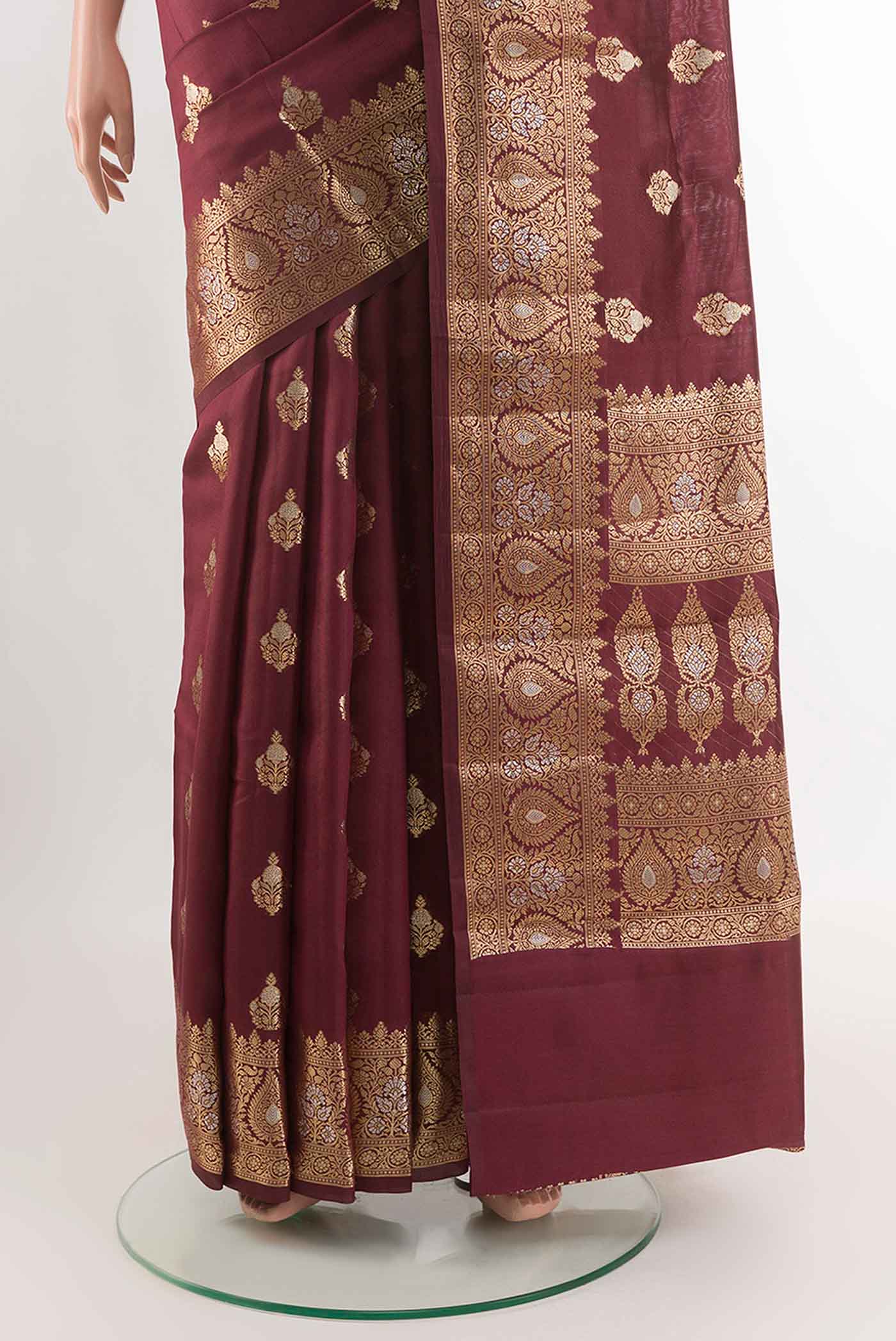 Burgundy Tussar Silk Saree - Image 3