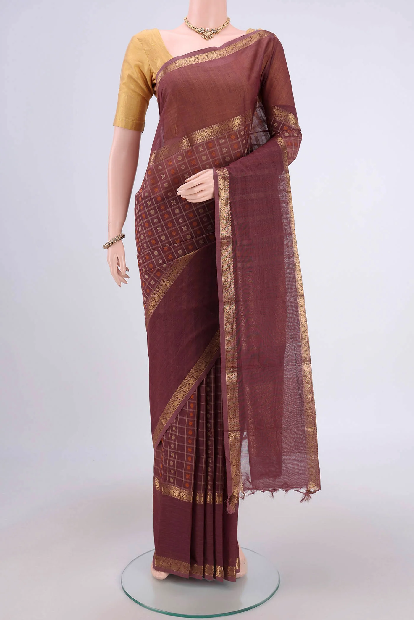 Coffee Brown Kanchi Cotton Saree