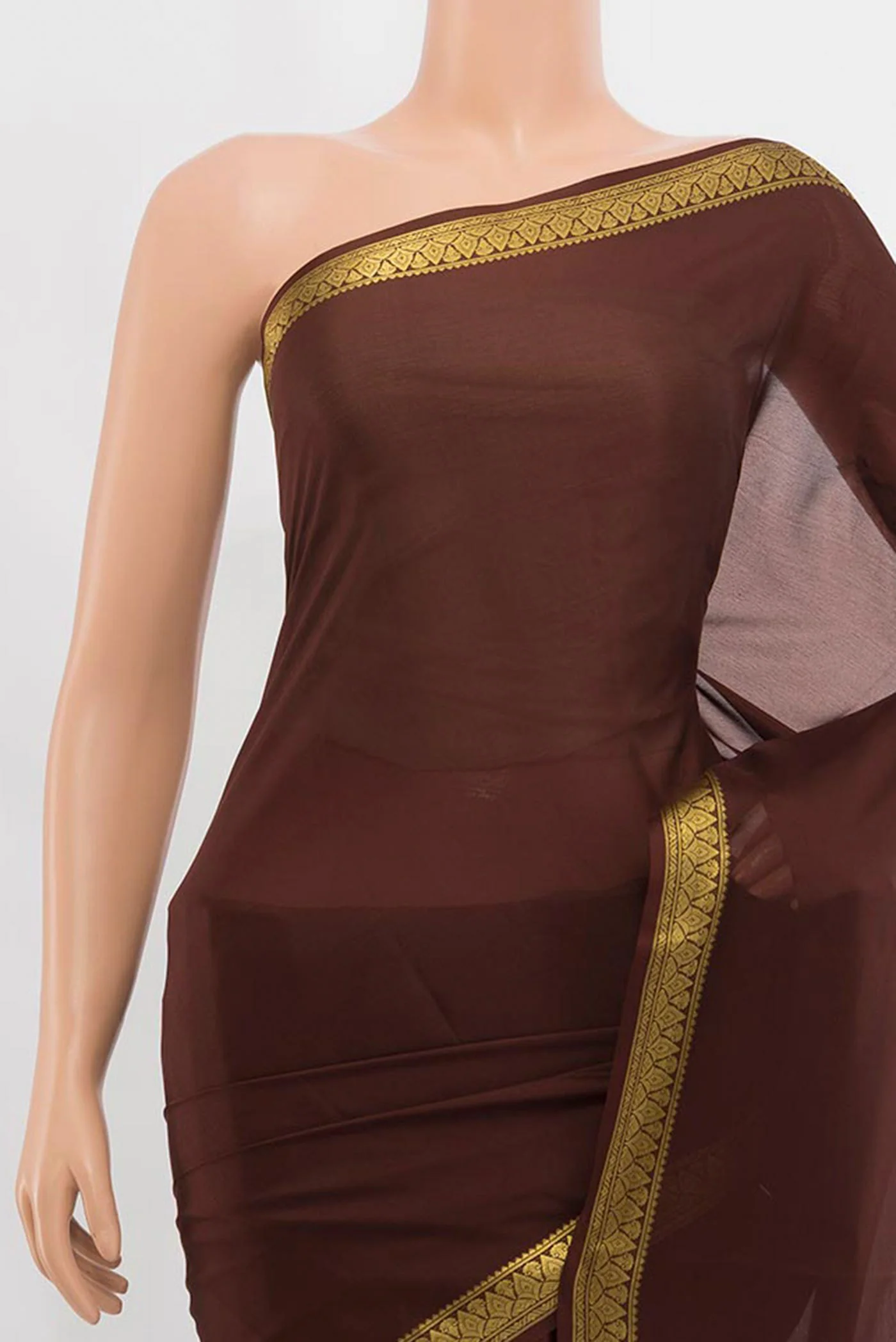 Coffee Brown Mysore Crepe Saree - Image 2