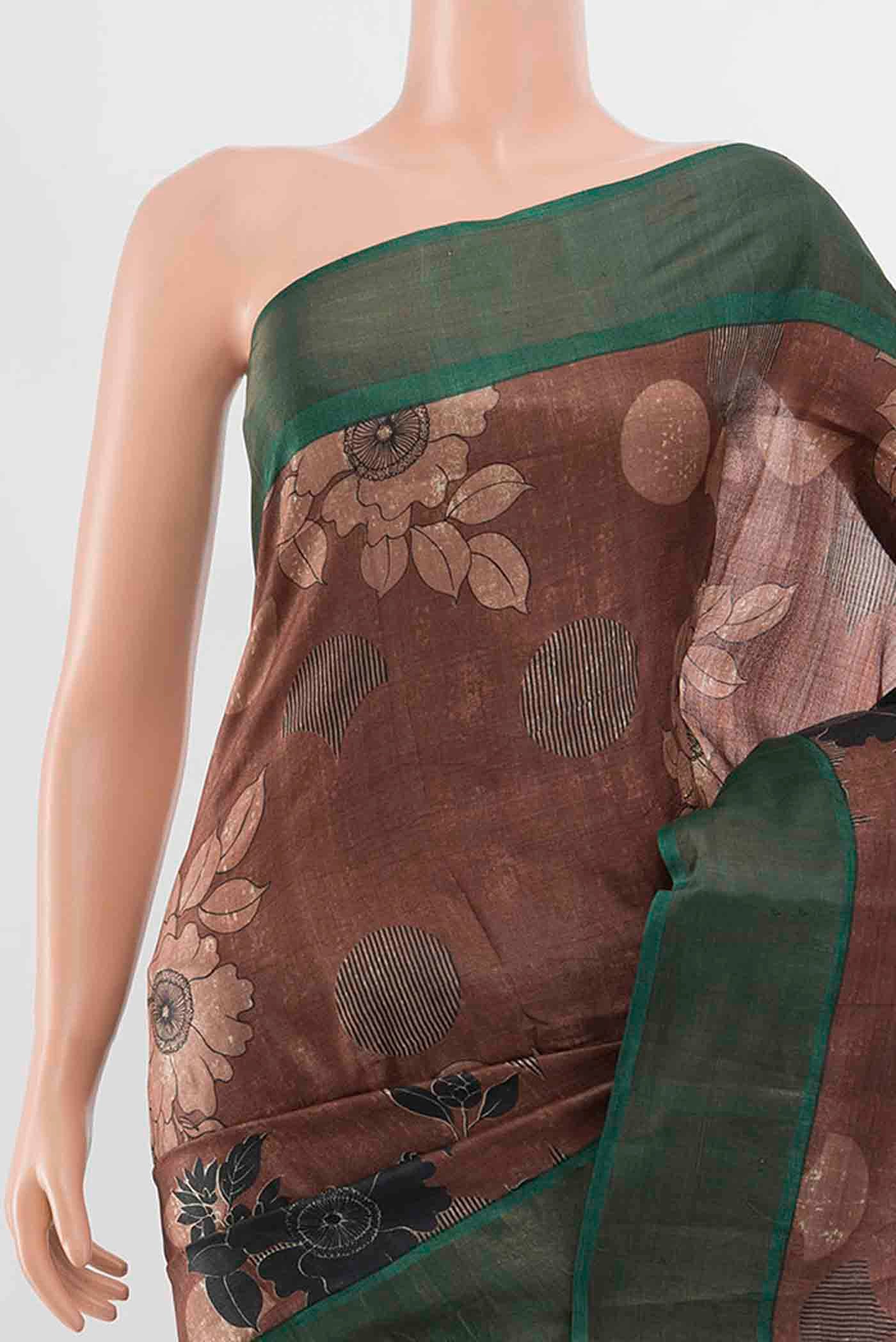 Coffee Brown Tussar Silk Saree - Image 2
