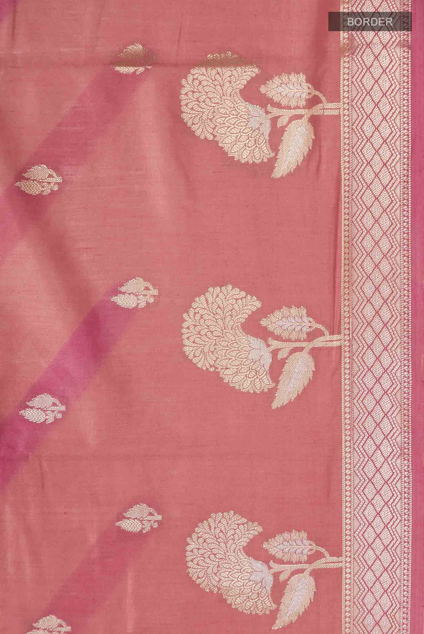 Coral Banarasi Raw Silk Saree - Image 3