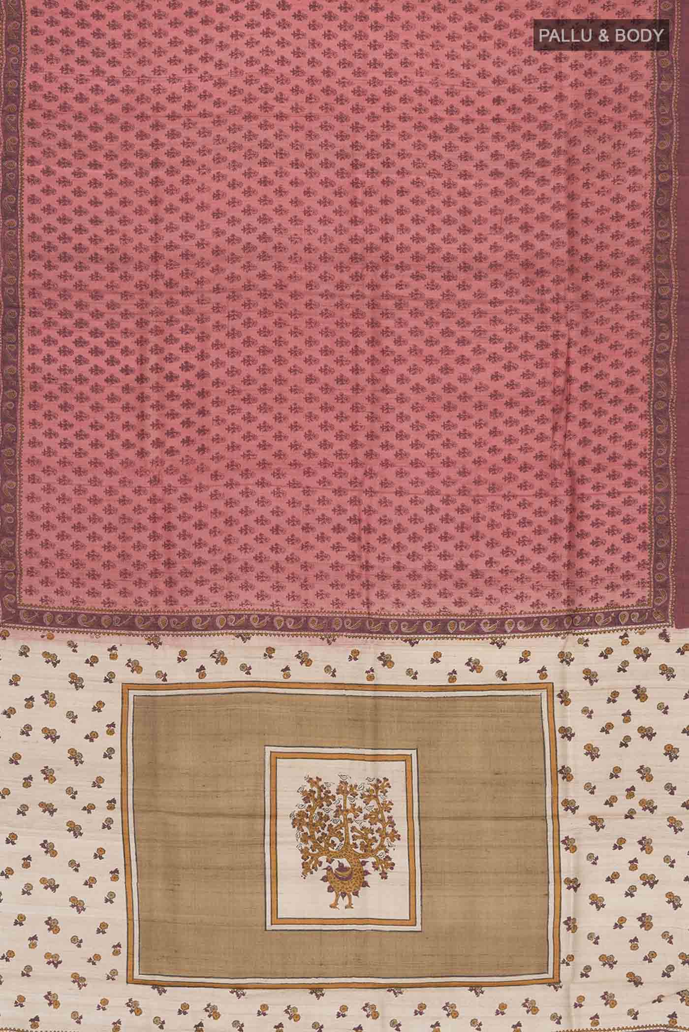 Coral Bhagalpuri Tussar Silk Saree - Image 5