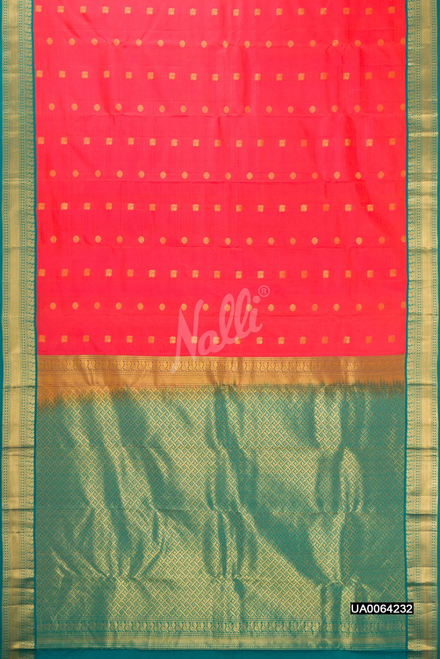 Coral Dual Tone Kanchipuram Silk Saree