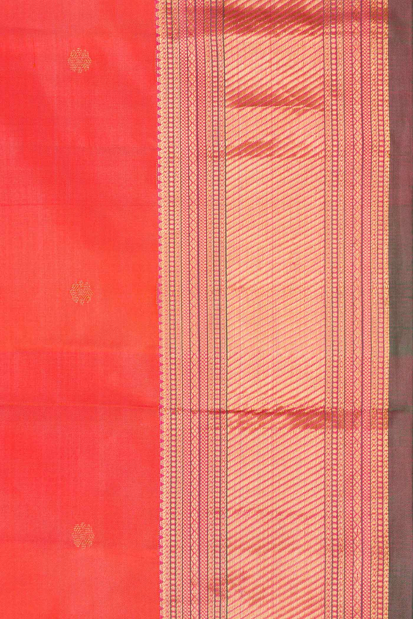 Coral Dual Tone Kanchipuram Silk Saree - Image 3