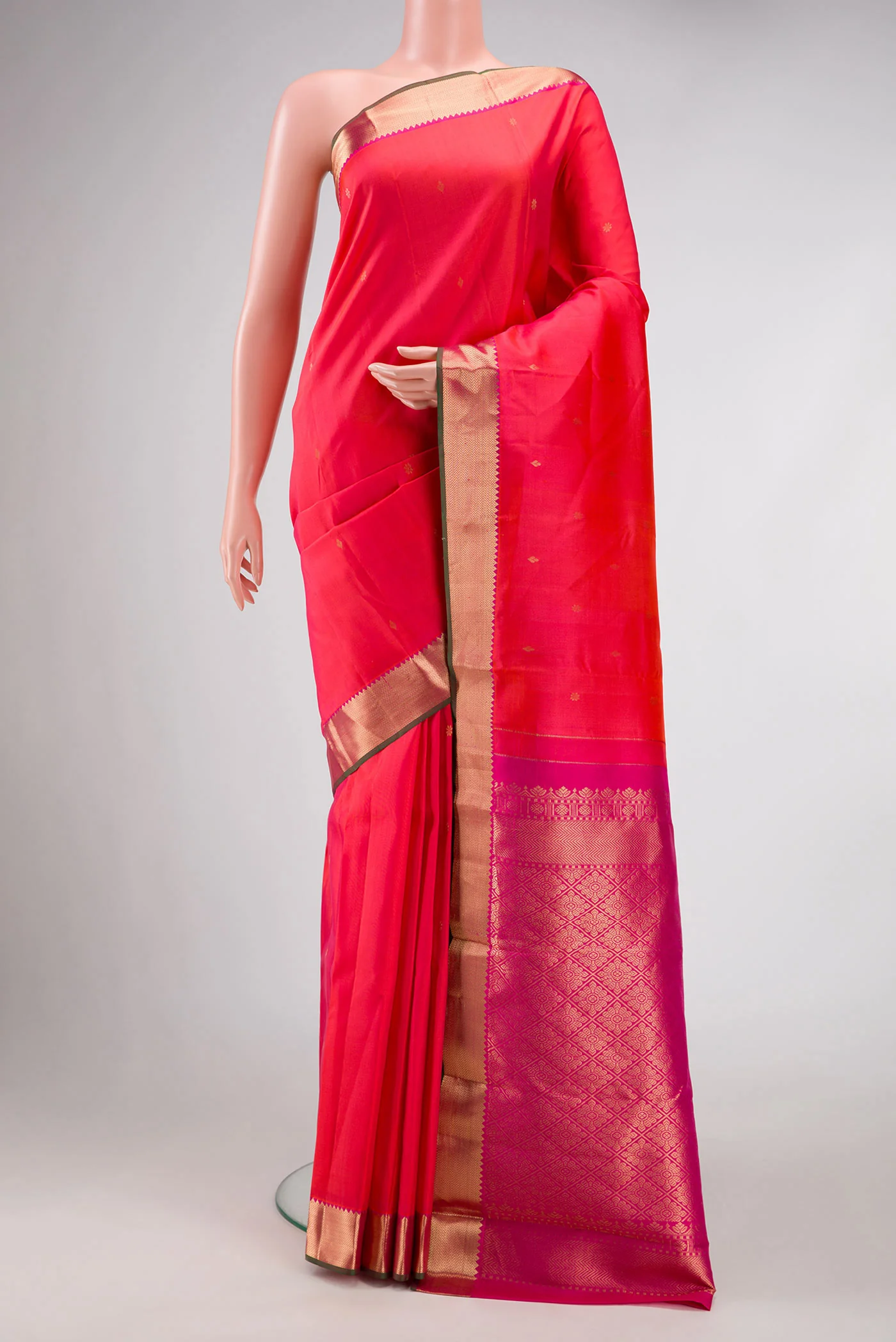 Pink with Orange Color Kanjivaram Silk Saree