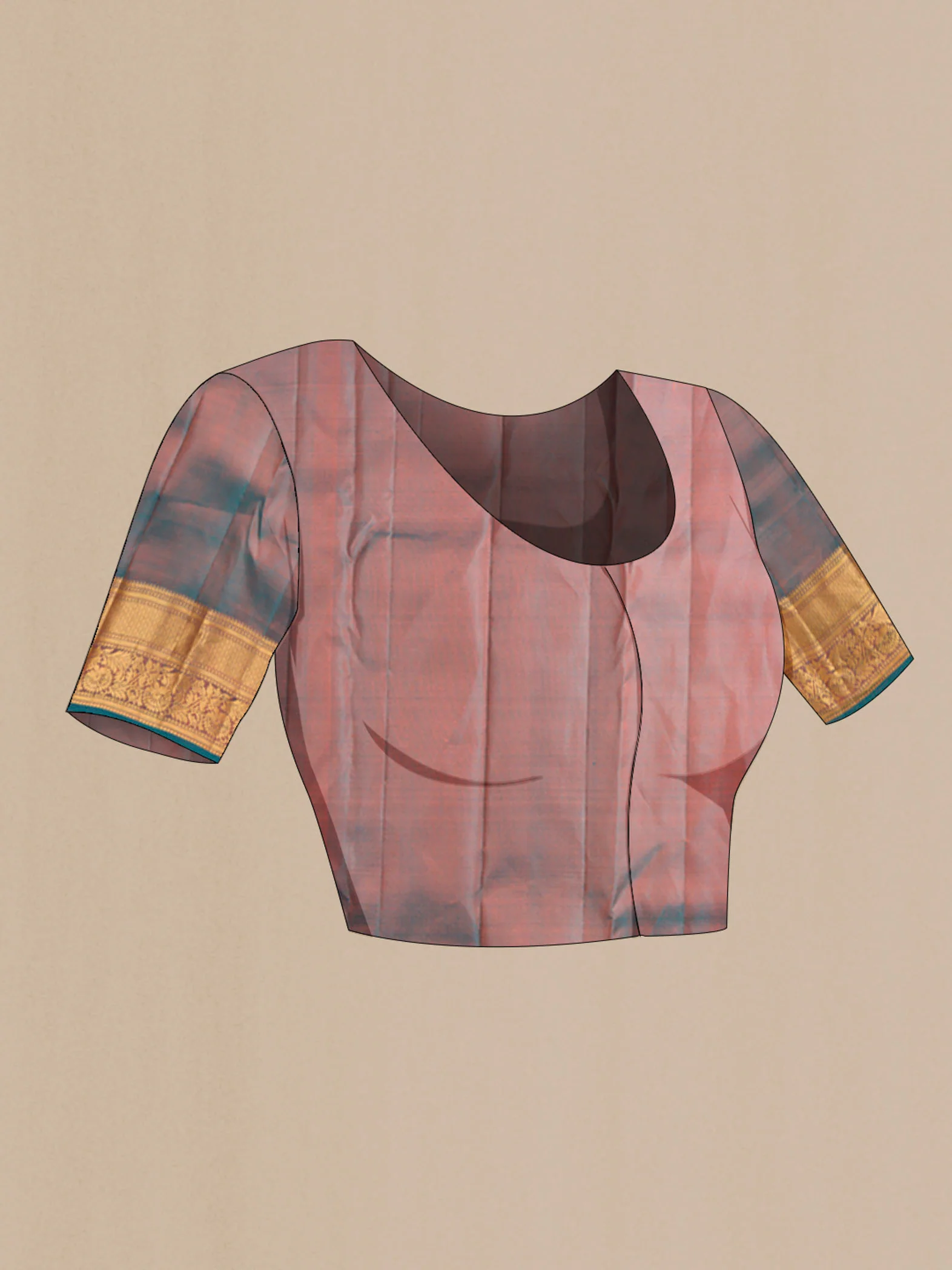 Coral Kanchipuram Silk Saree - Image 5