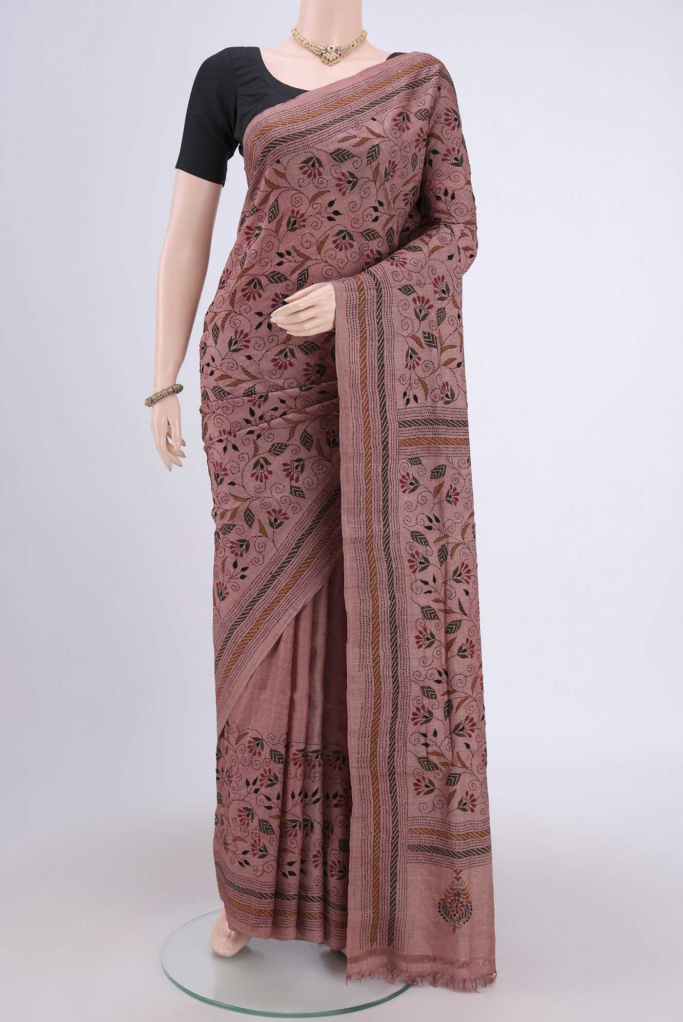Coral Tussar Silk Saree