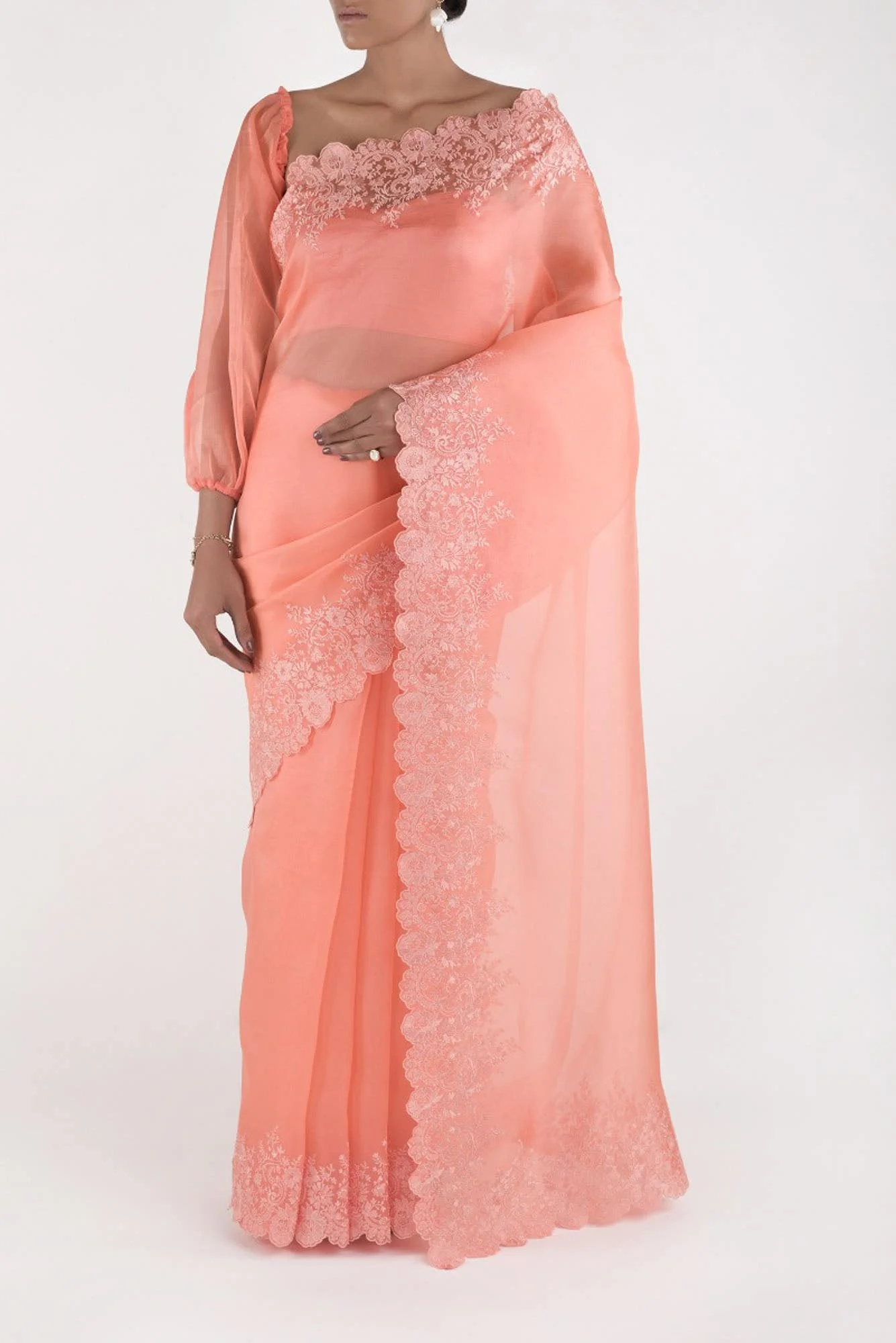 Harmonia Coral floral design saree from Embroidered Romance Collection by Nalli