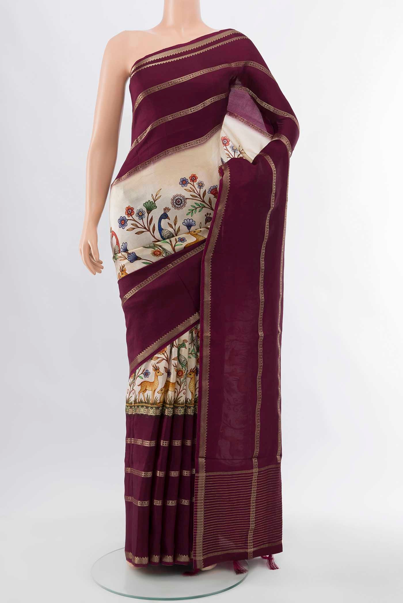 Cream Art Silk Saree