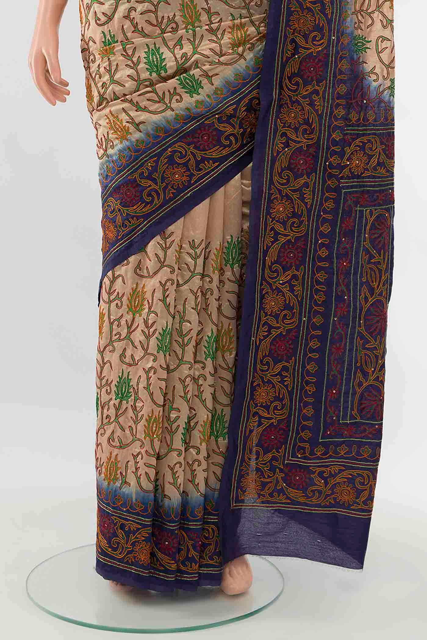 Cream Blended Raw Silk Saree - Image 3